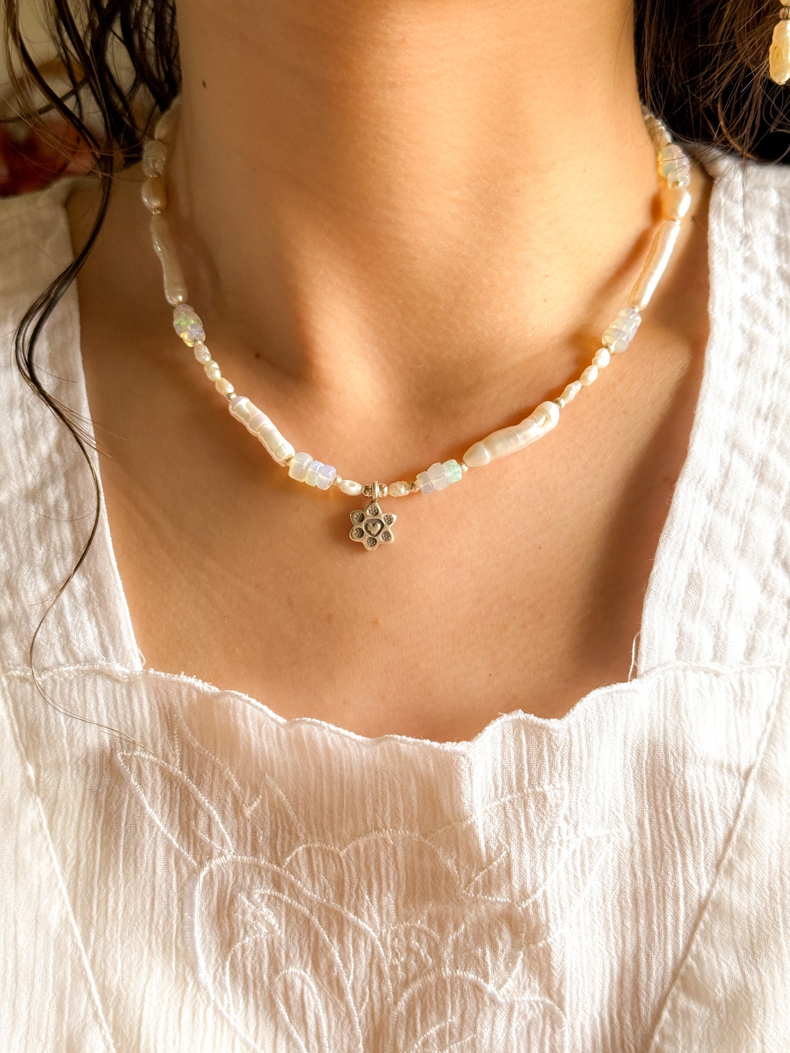 Necklace - Pearl, Opal and Karen silver
