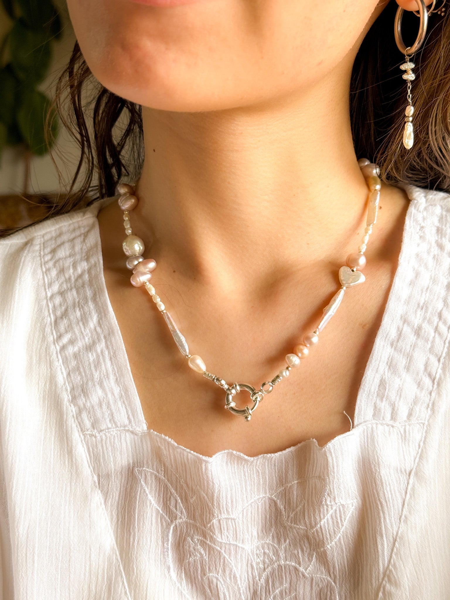 Necklace - Pearl and Karen silver /pink