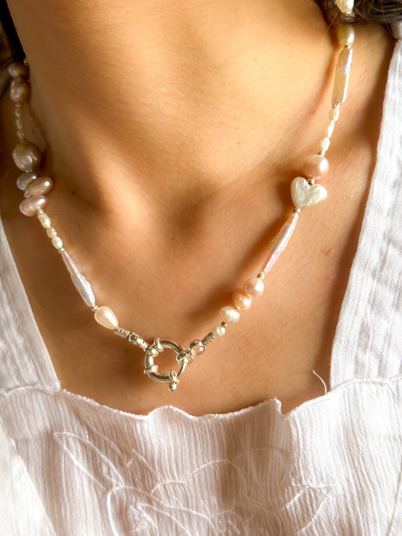 Necklace - Pearl and Karen silver /pink