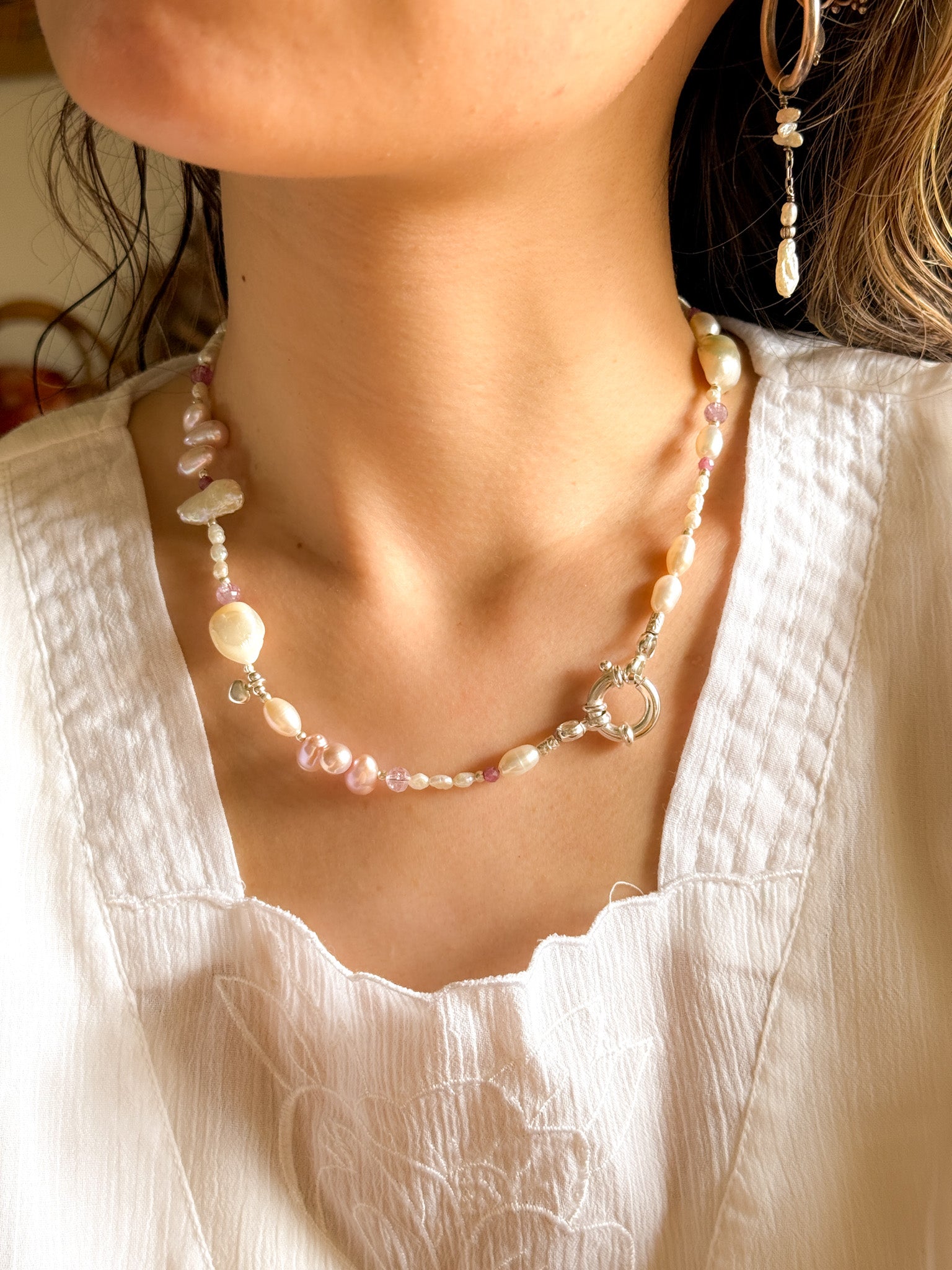 Necklace - Pearl, Clear quartz, Ametrine, Ruby and Karen Silver