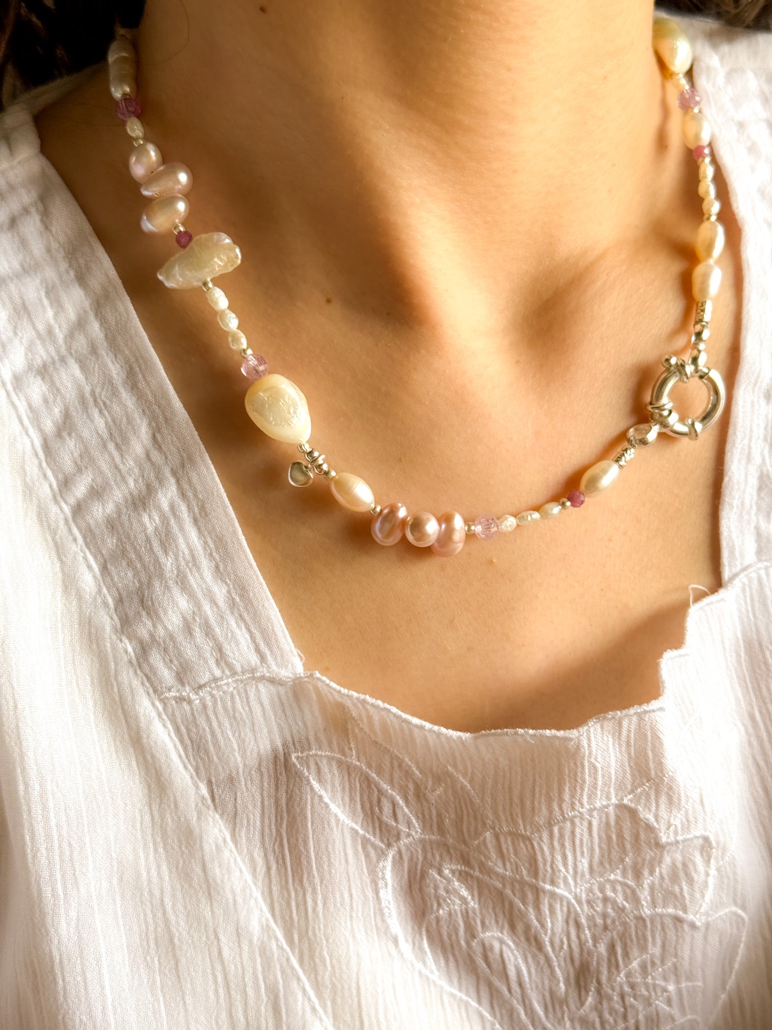 Necklace - Pearl, Clear quartz, Ametrine, Ruby and Karen Silver