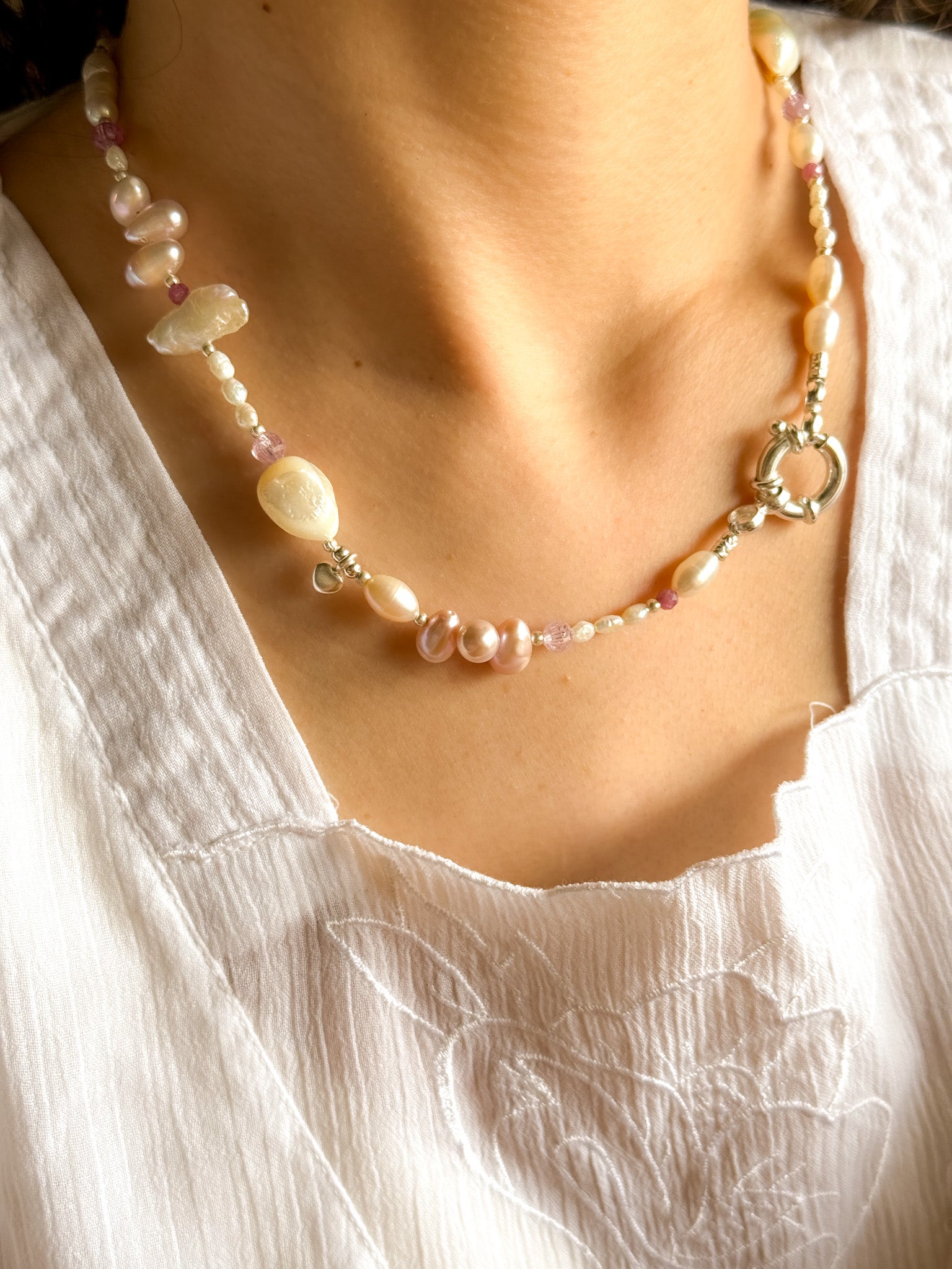 Necklace - Pearl, Clear quartz, Ametrine, Ruby and Karen Silver