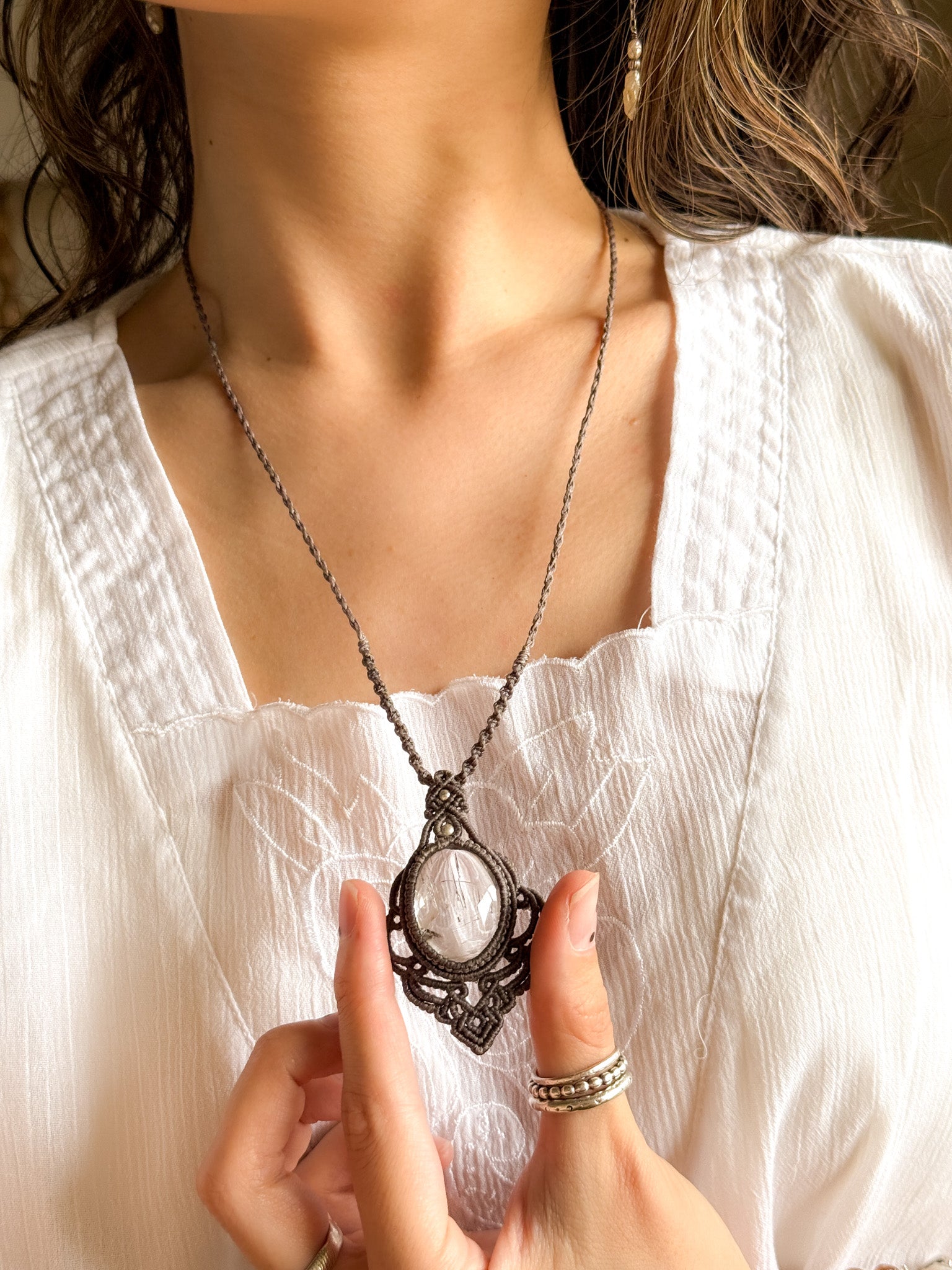 Macrame Necklace - Iris Quartz 【Imported】