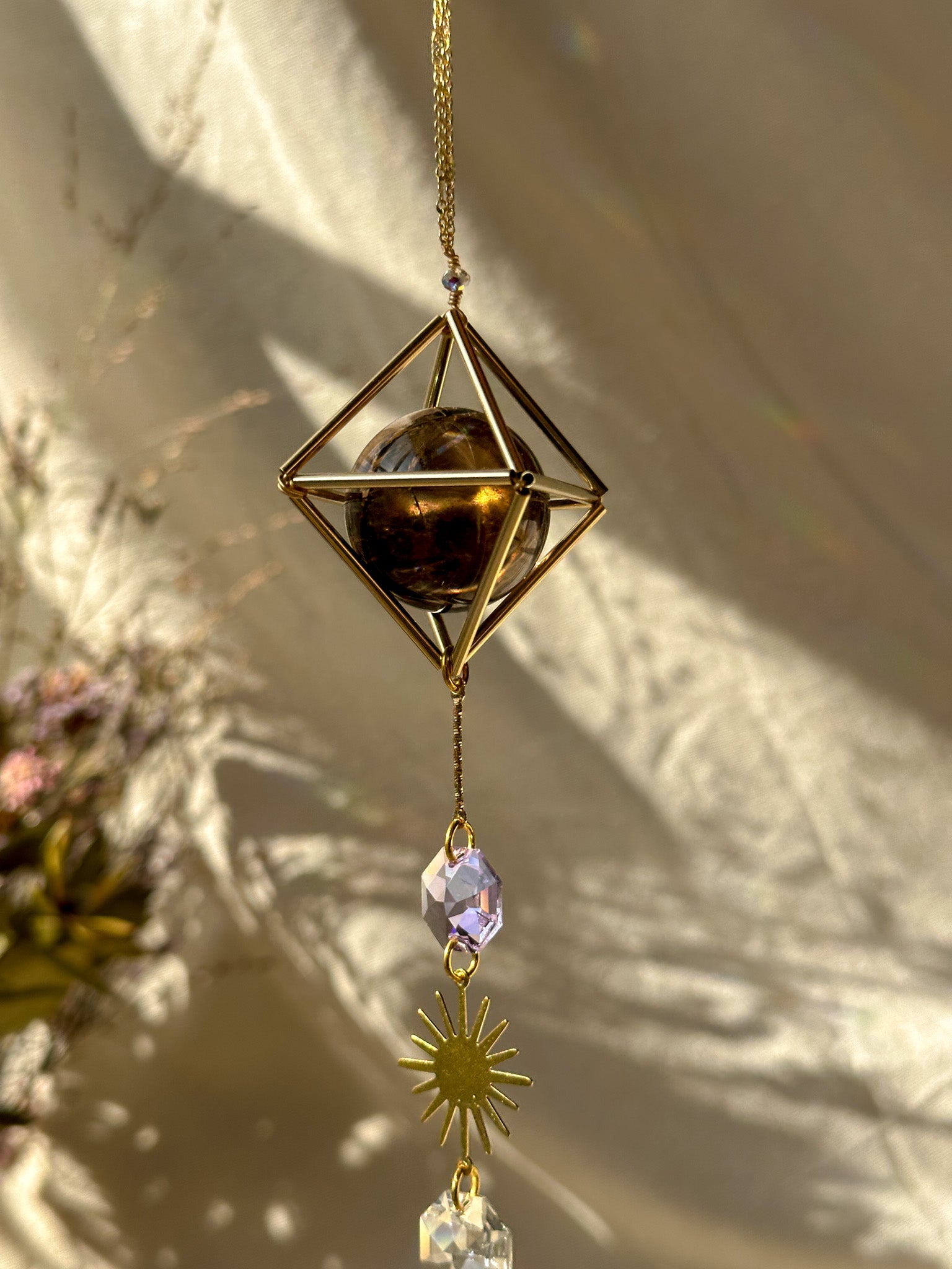 SUN and MOON - Smoky Quartz and Amethyst