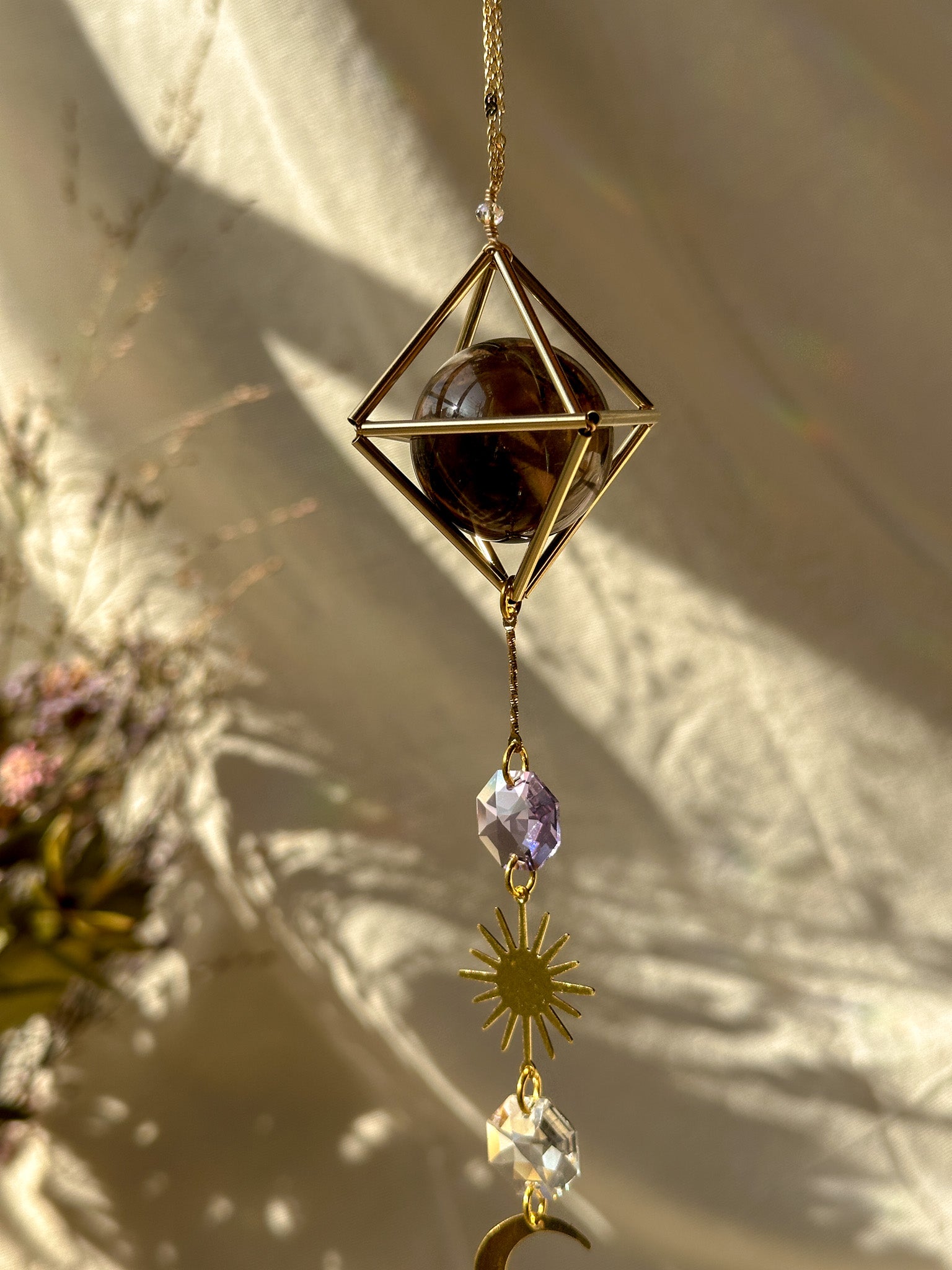 SUN and MOON - Smoky Quartz and Amethyst