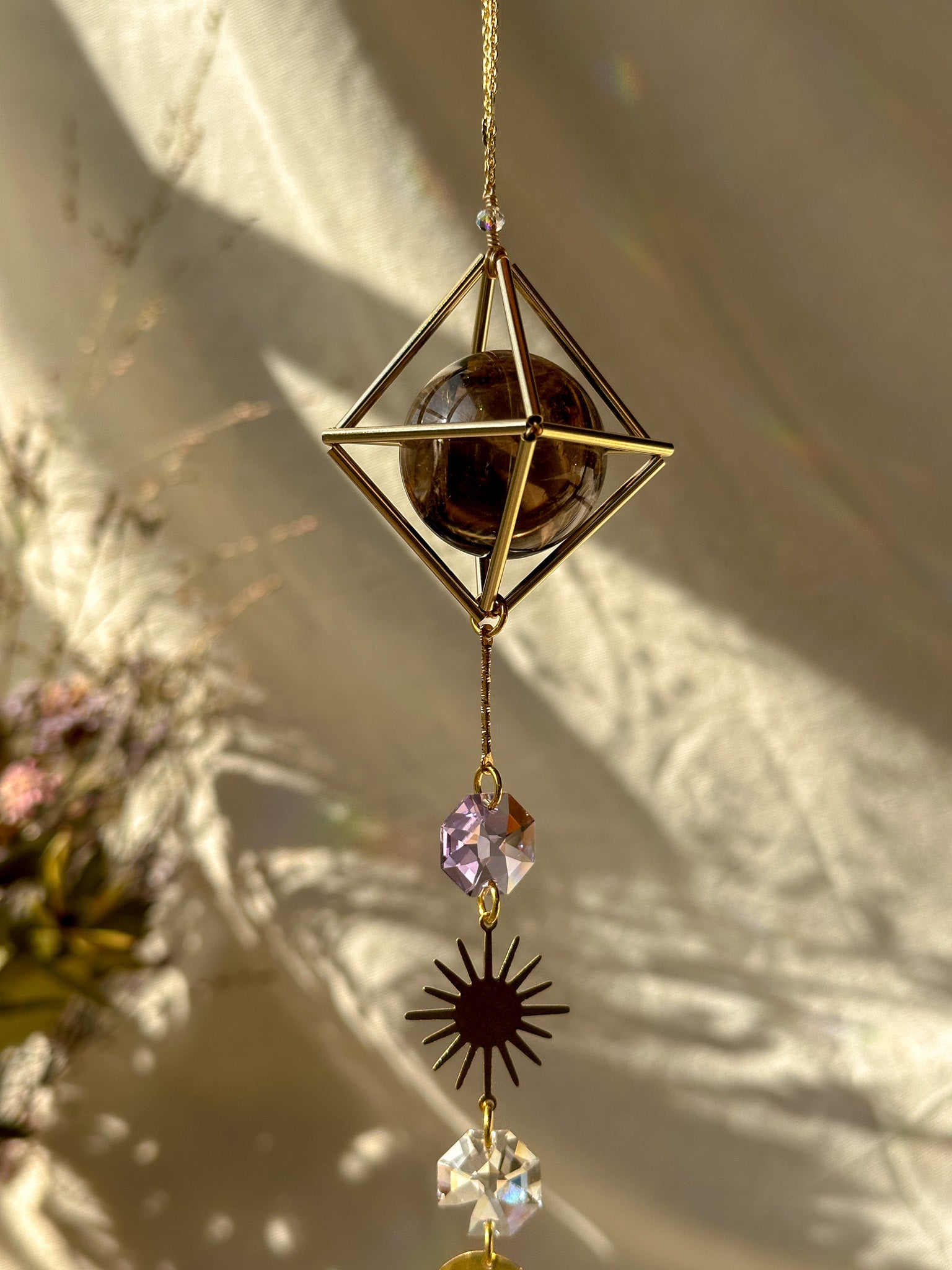 SUN and MOON - Smoky Quartz and Amethyst