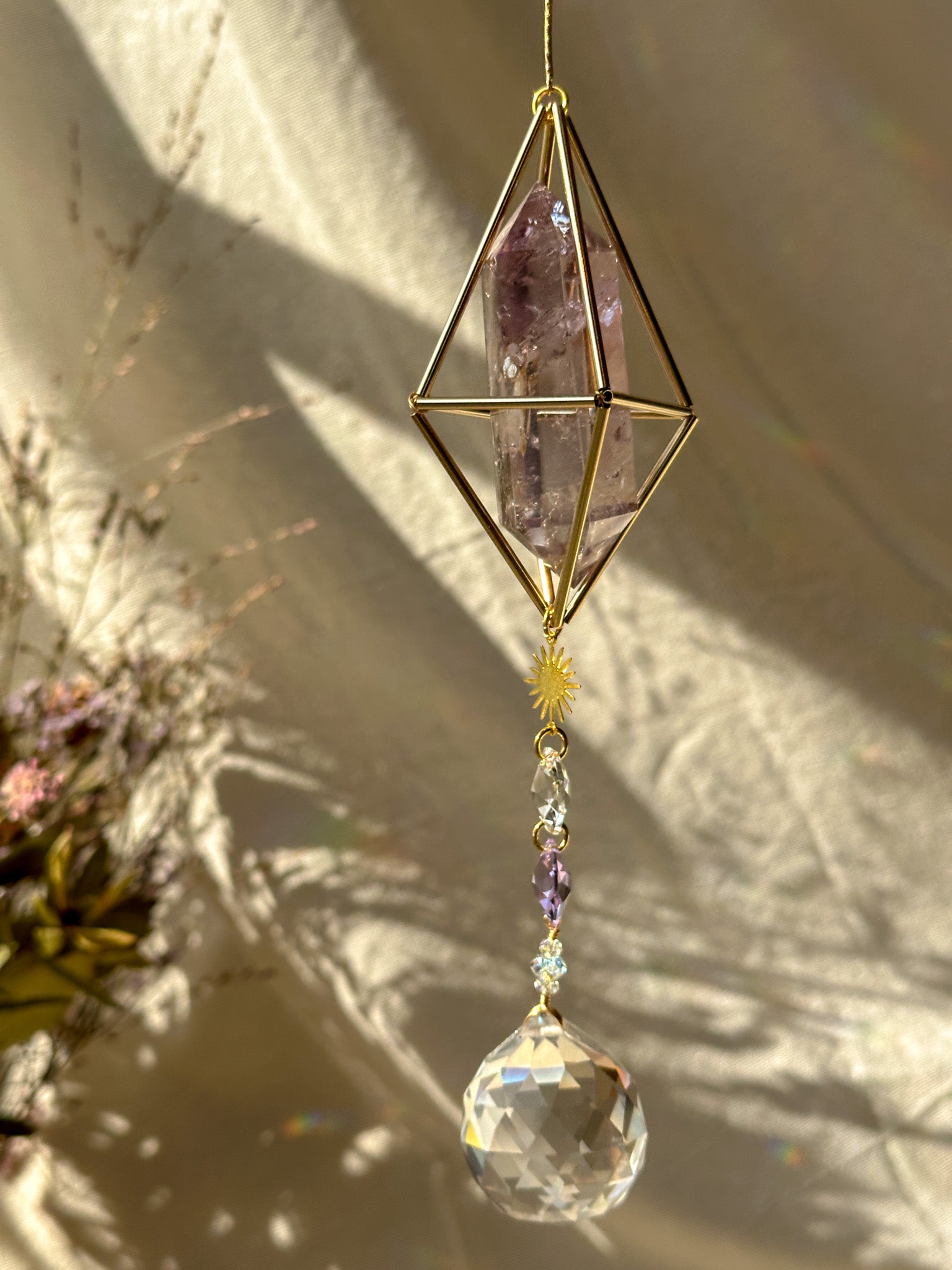 SUN and MOON - Smoky Quartz and Amethyst