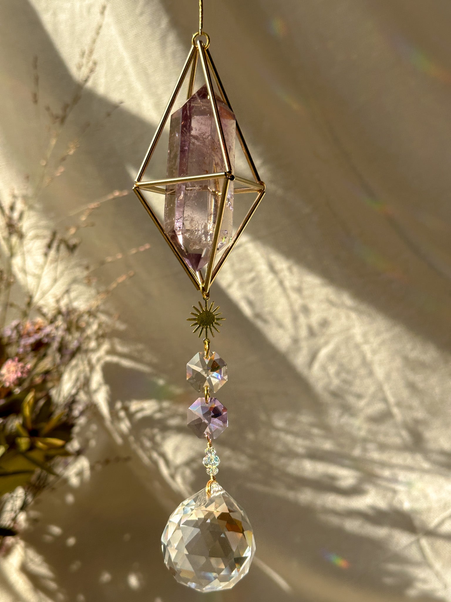 SUN and MOON - Smoky Quartz and Amethyst