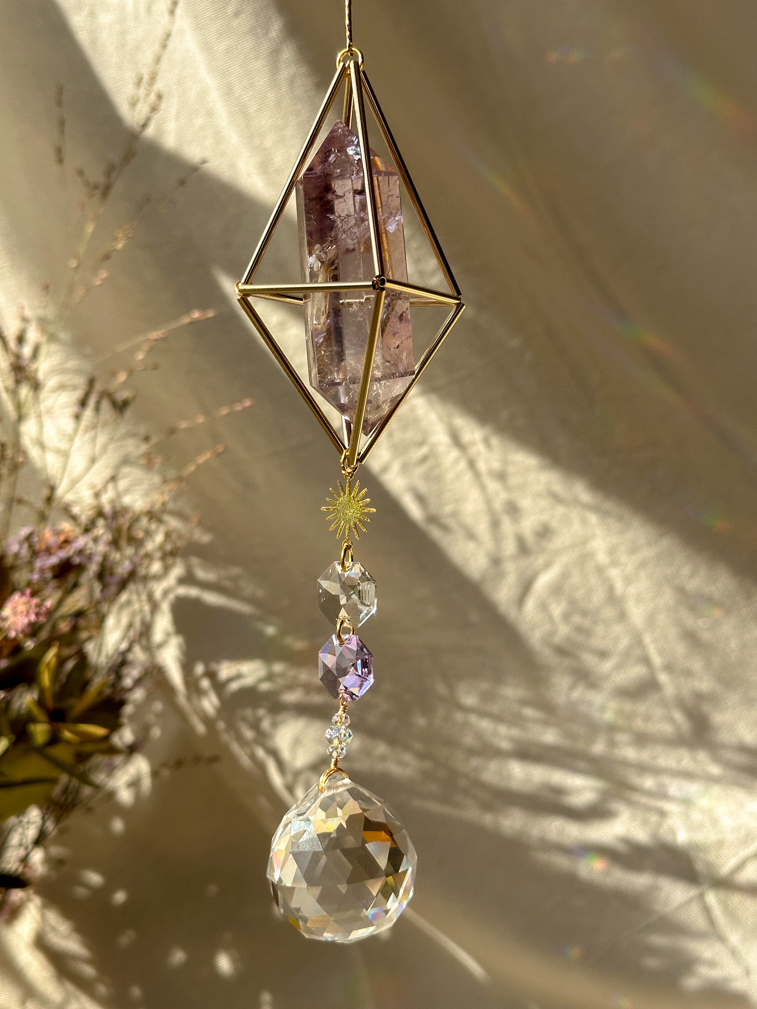 SUN and MOON - Smoky Quartz and Amethyst