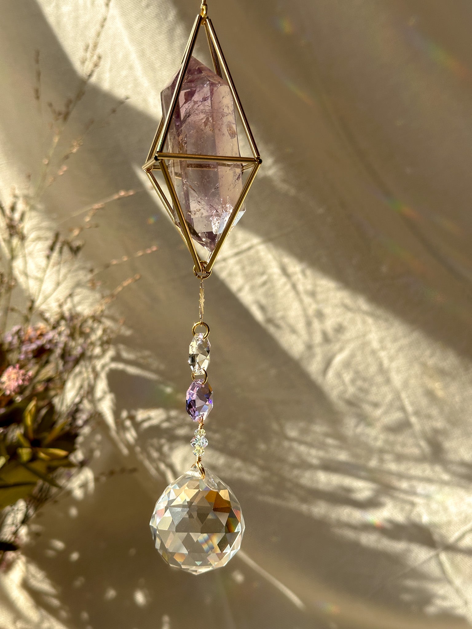 SUN and MOON - Smoky Quartz and Amethyst