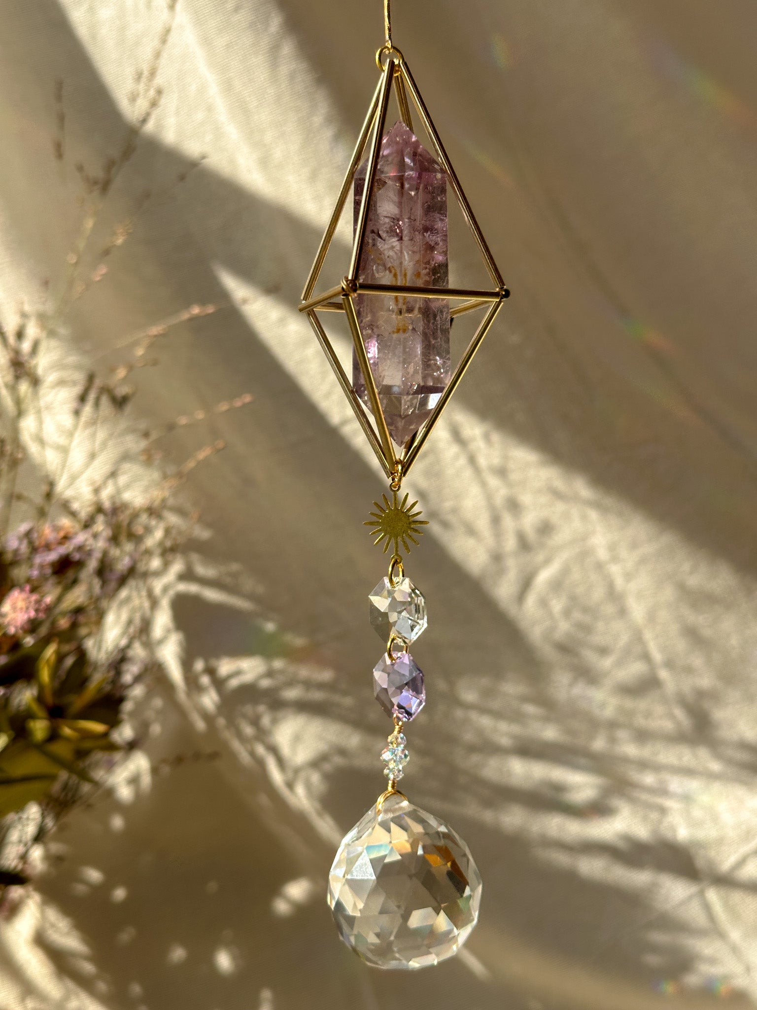 SUN and MOON - Smoky Quartz and Amethyst