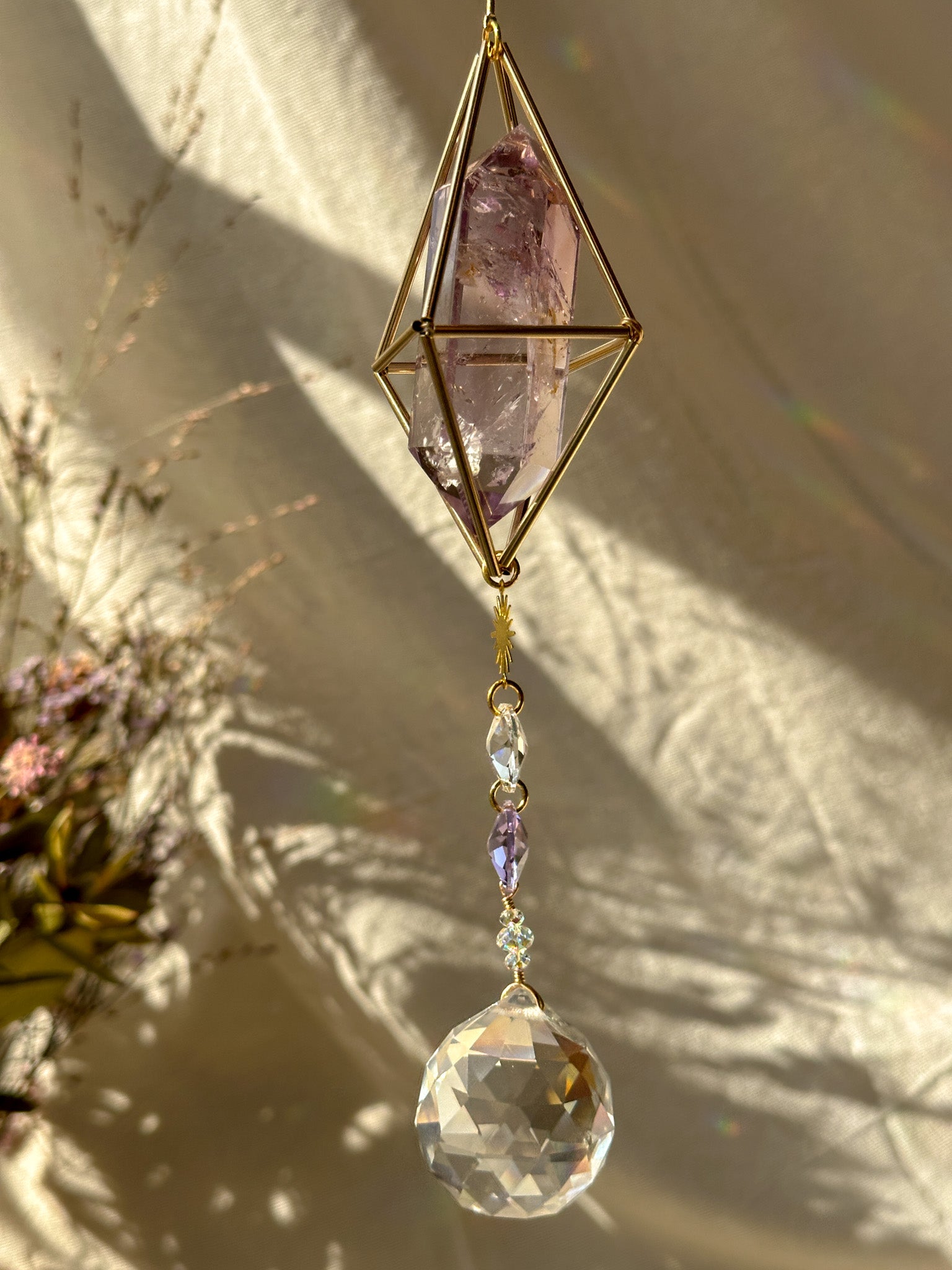 SUN and MOON - Smoky Quartz and Amethyst