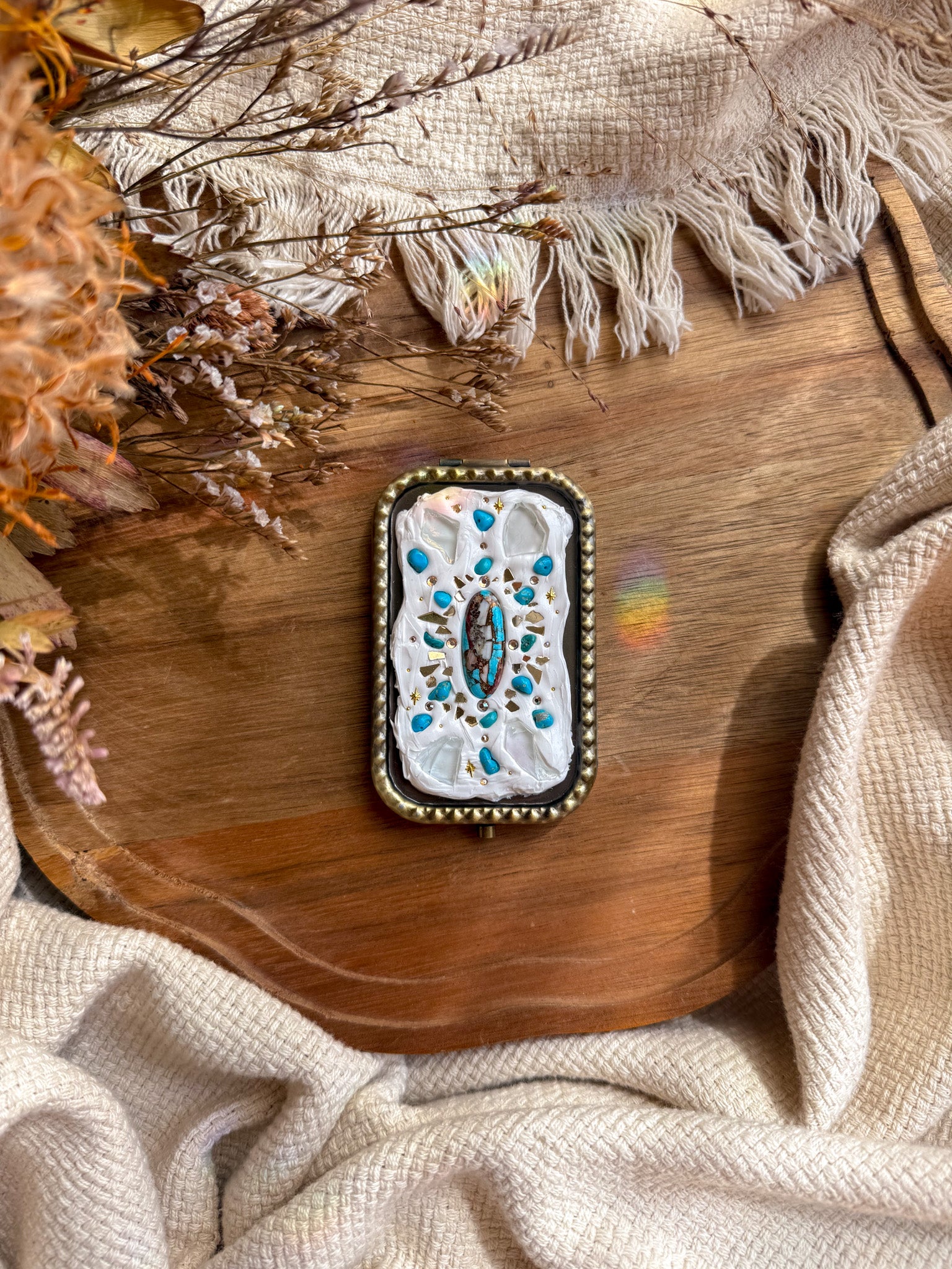 Upcycle glass mirror - Antique Gold B - Turquoise