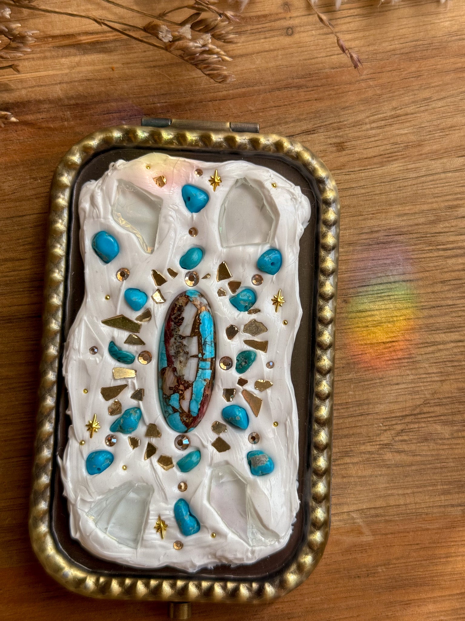 Upcycle glass mirror - Antique Gold B - Turquoise