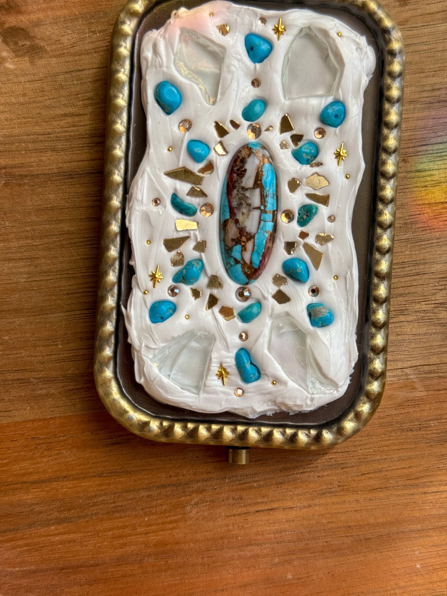 Upcycle glass mirror - Antique Gold B - Turquoise