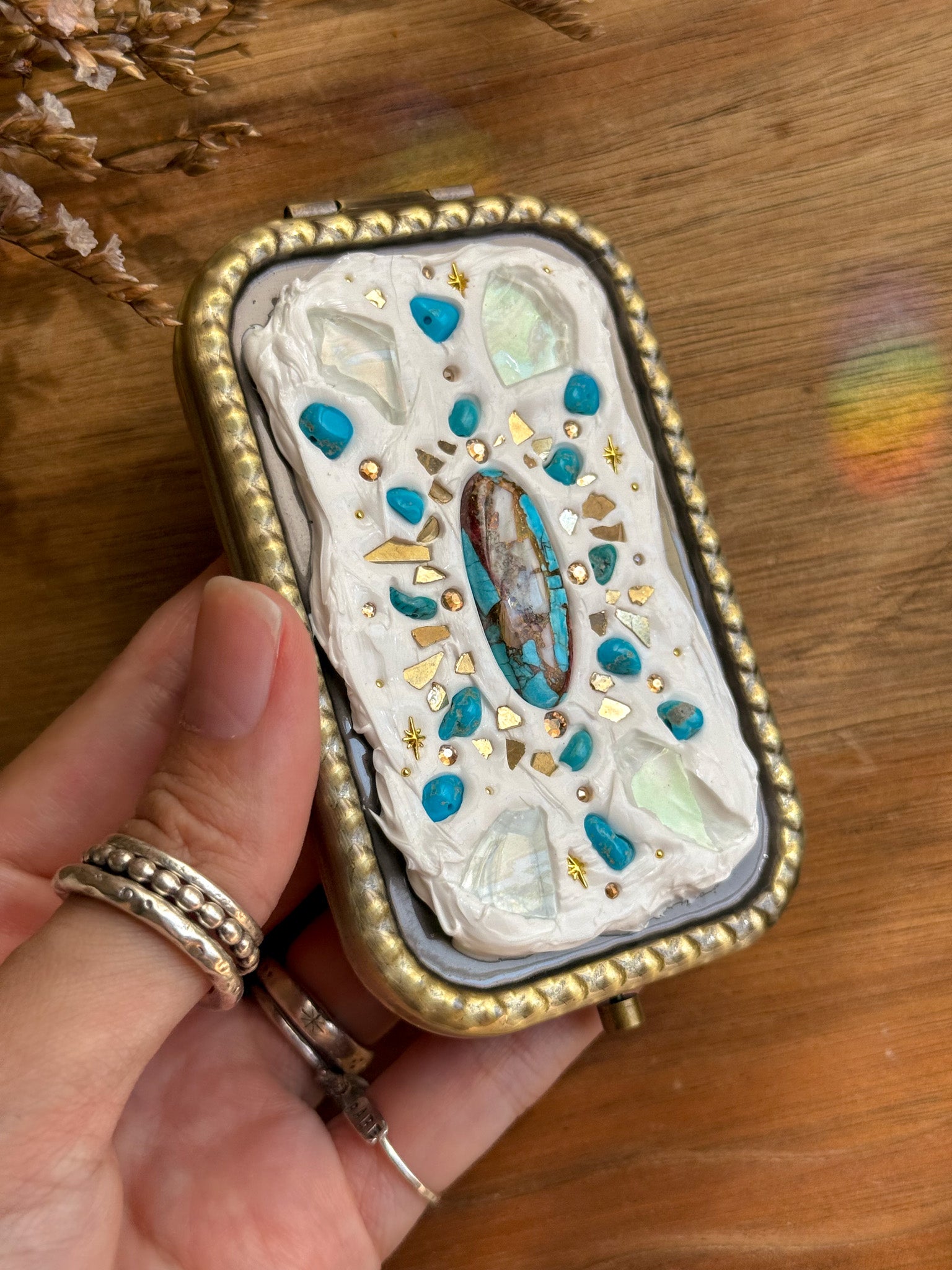 Upcycle glass mirror - Antique Gold B - Turquoise