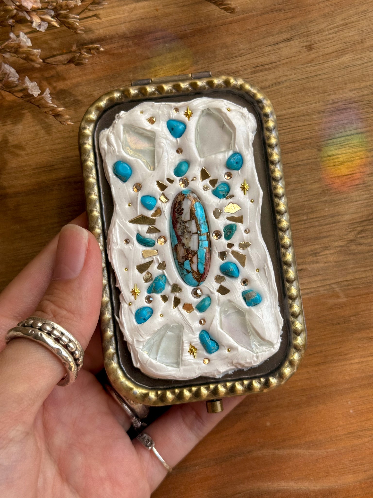 Upcycle glass mirror - Antique Gold B - Turquoise