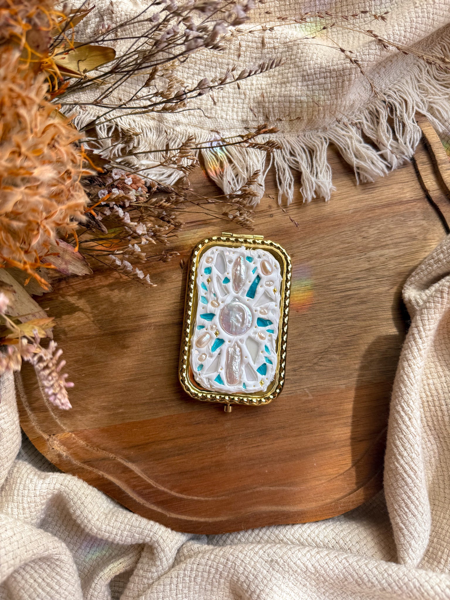 Upcycle glass mirror - Gold H - Pearl