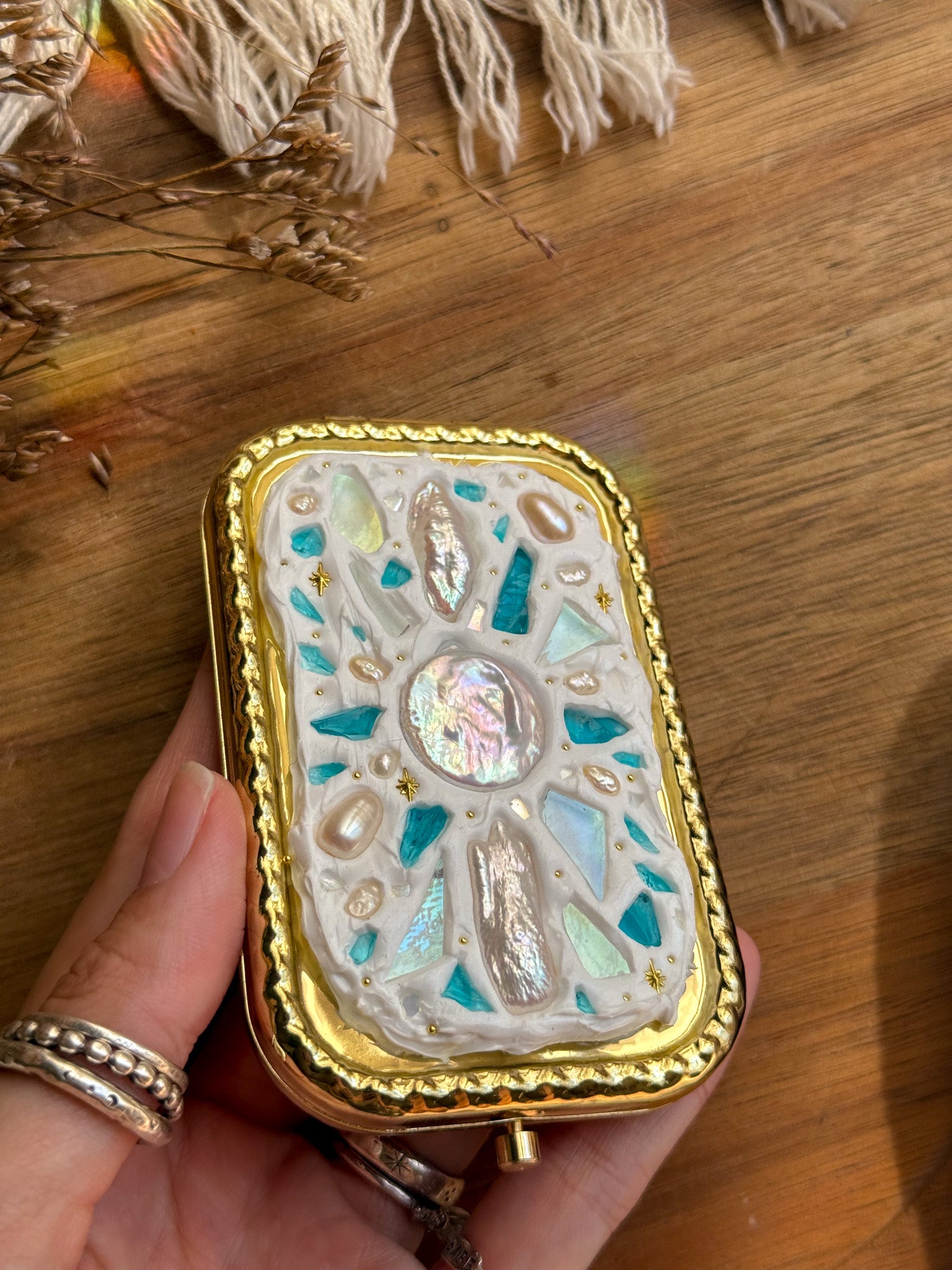 Upcycle glass mirror - Gold H - Pearl