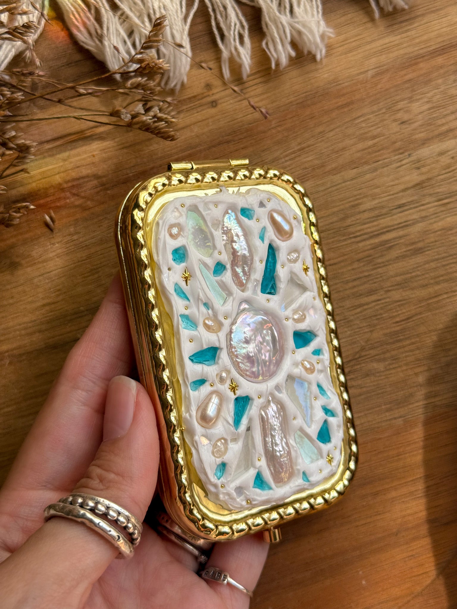 Upcycle glass mirror - Gold H - Pearl