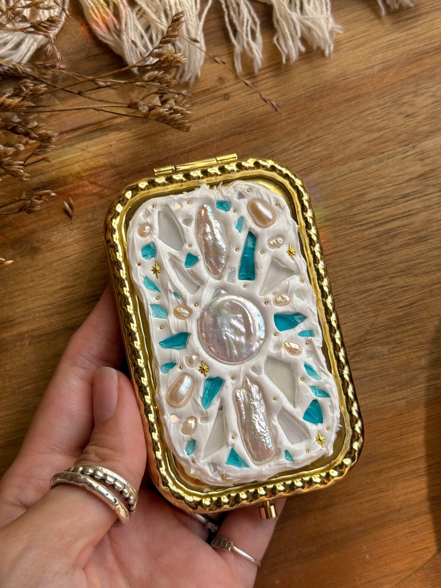 Upcycle glass mirror - Gold H - Pearl