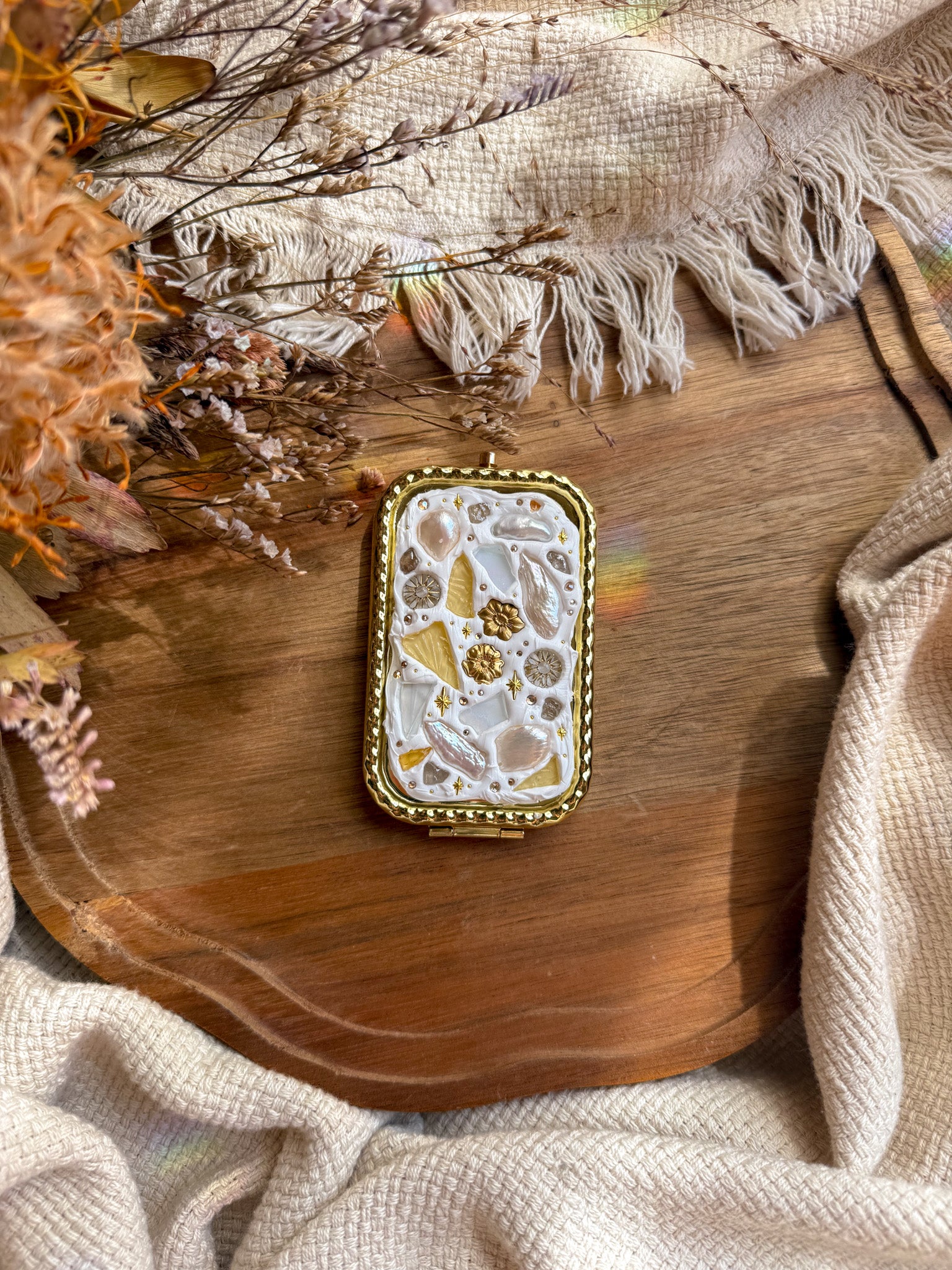 Upcycle glass mirror - Gold I - Pearl