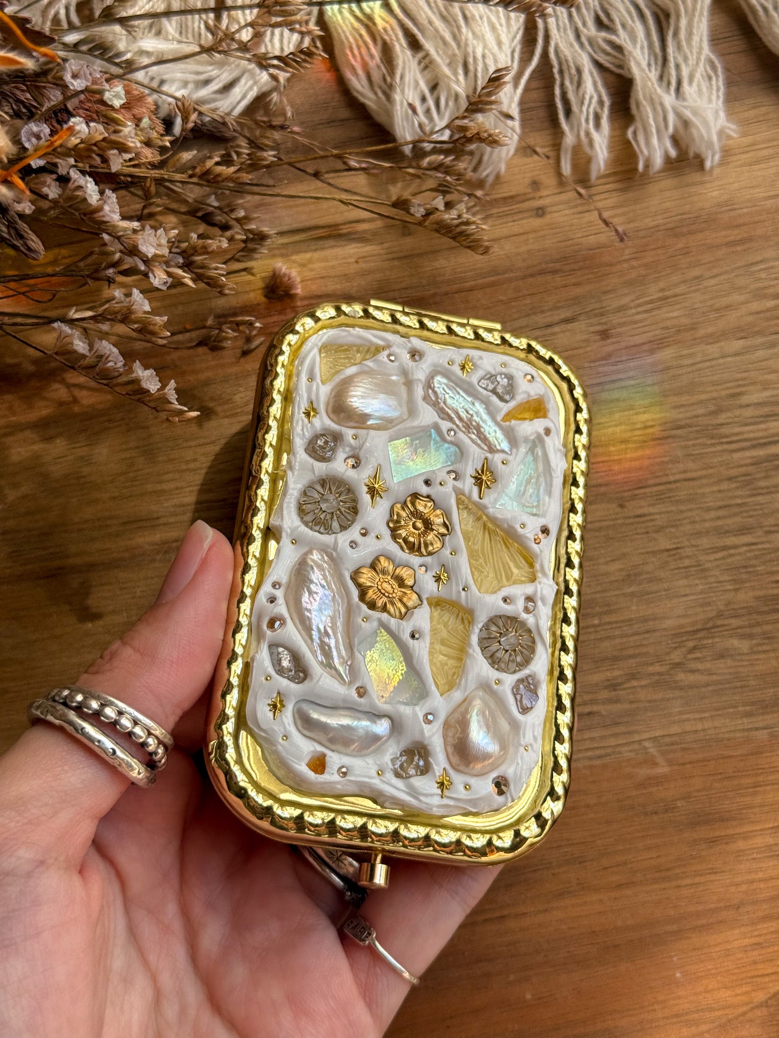 Upcycle glass mirror - Gold I - Pearl