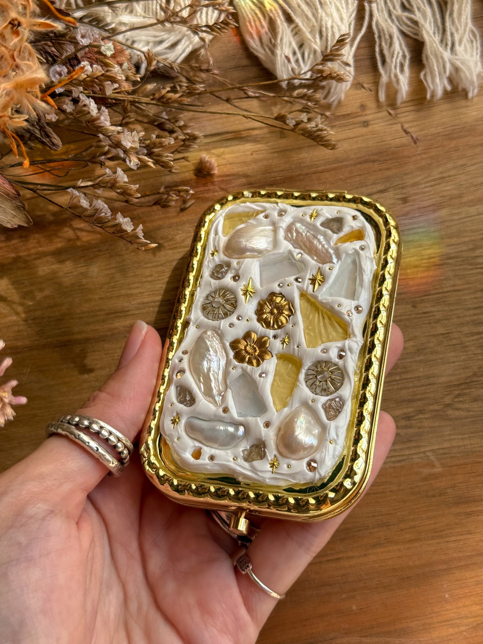 Upcycle glass mirror - Gold I - Pearl