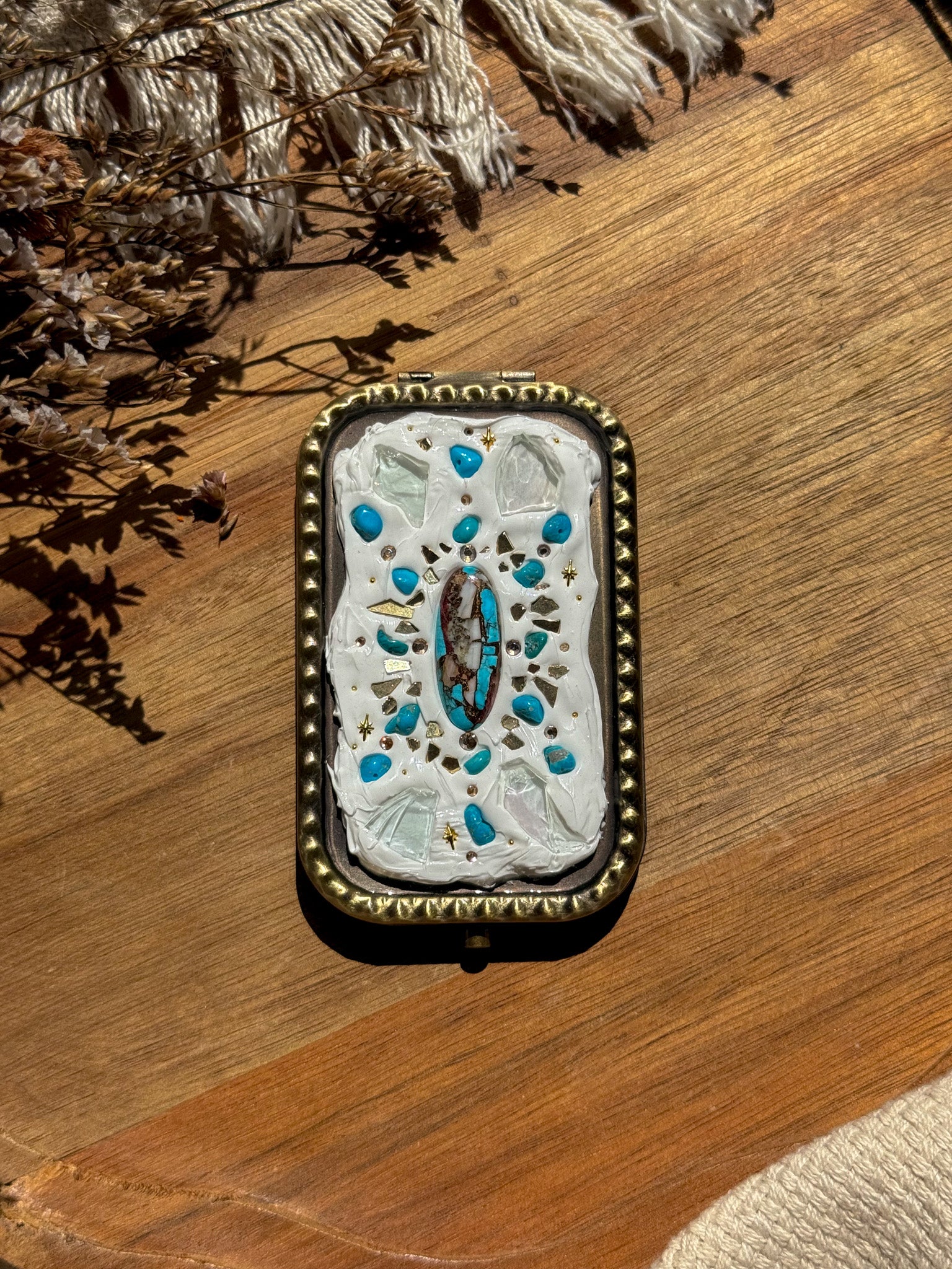 Upcycle glass mirror - Antique Gold B - Turquoise
