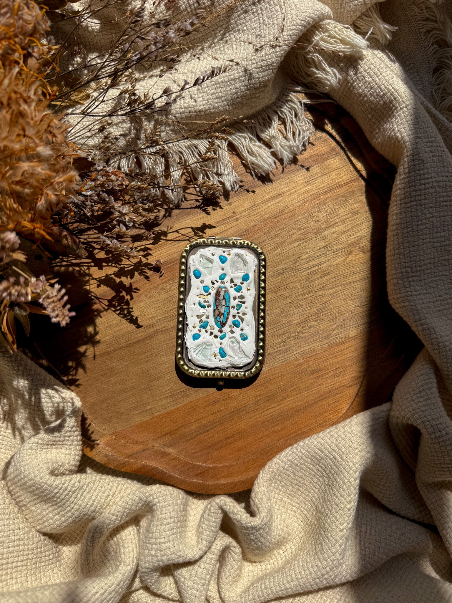 Upcycle glass mirror - Antique Gold B - Turquoise