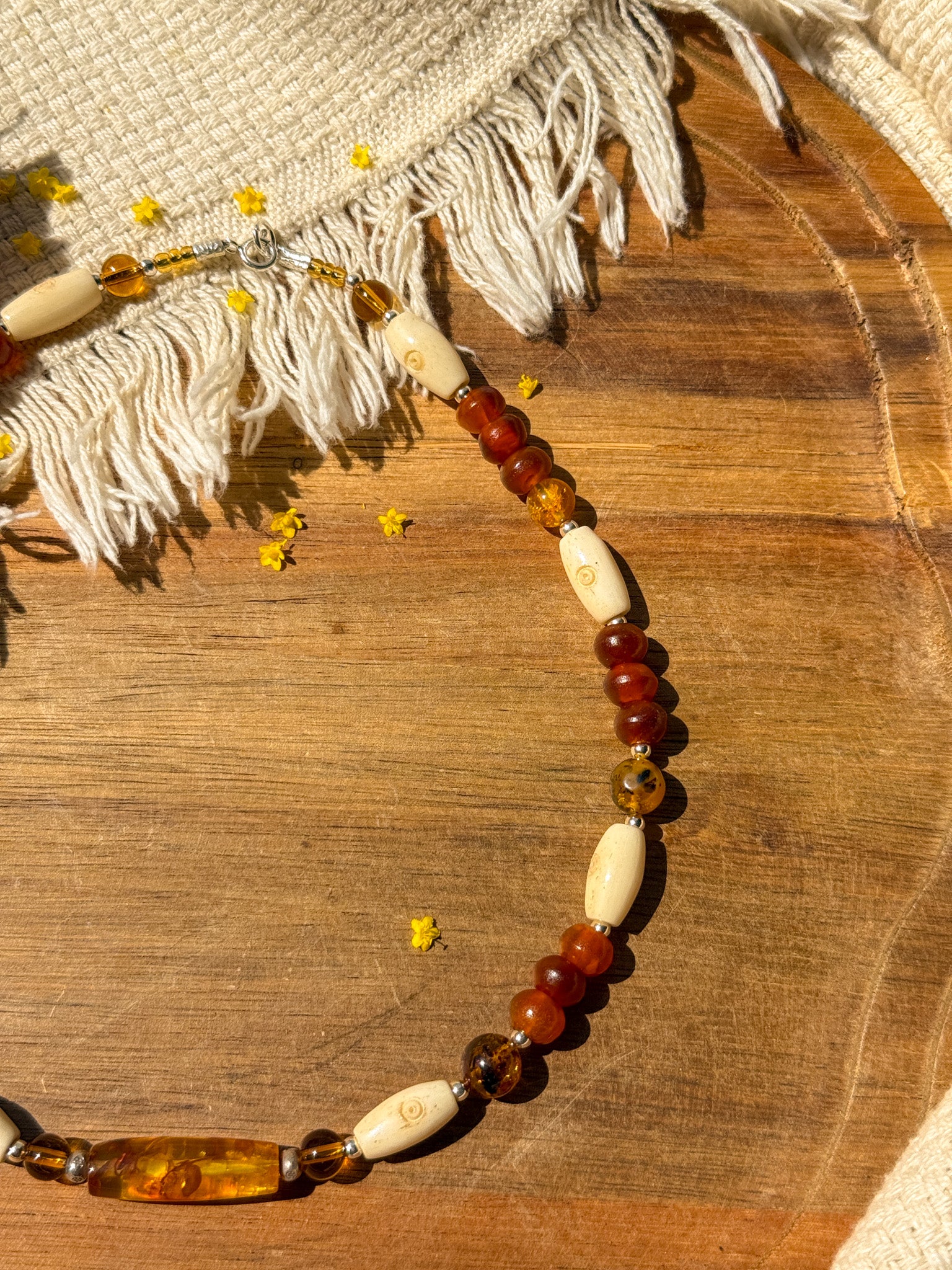 Amber, Karen silver and Bones Necklace