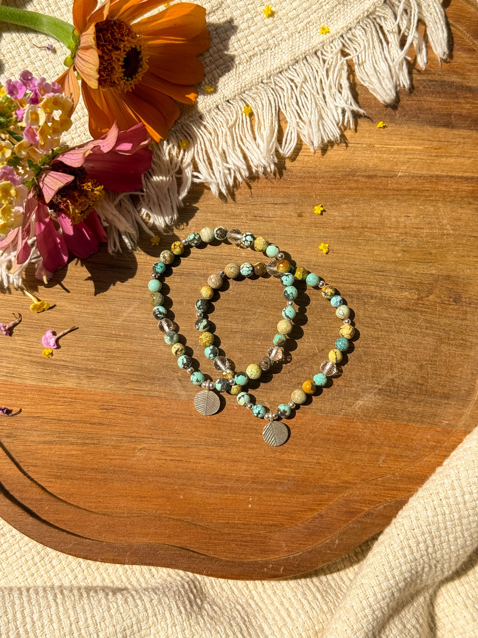 Turquoise, Clear Quartz and Karen silver Bracelet