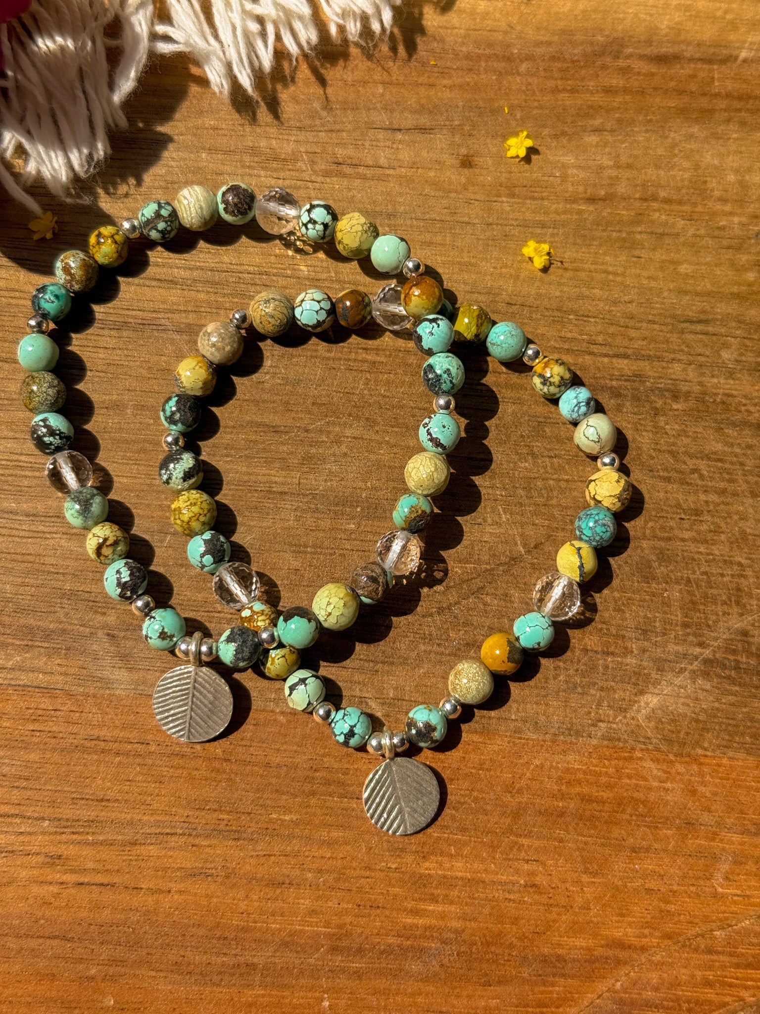 Turquoise, Clear Quartz and Karen silver Bracelet