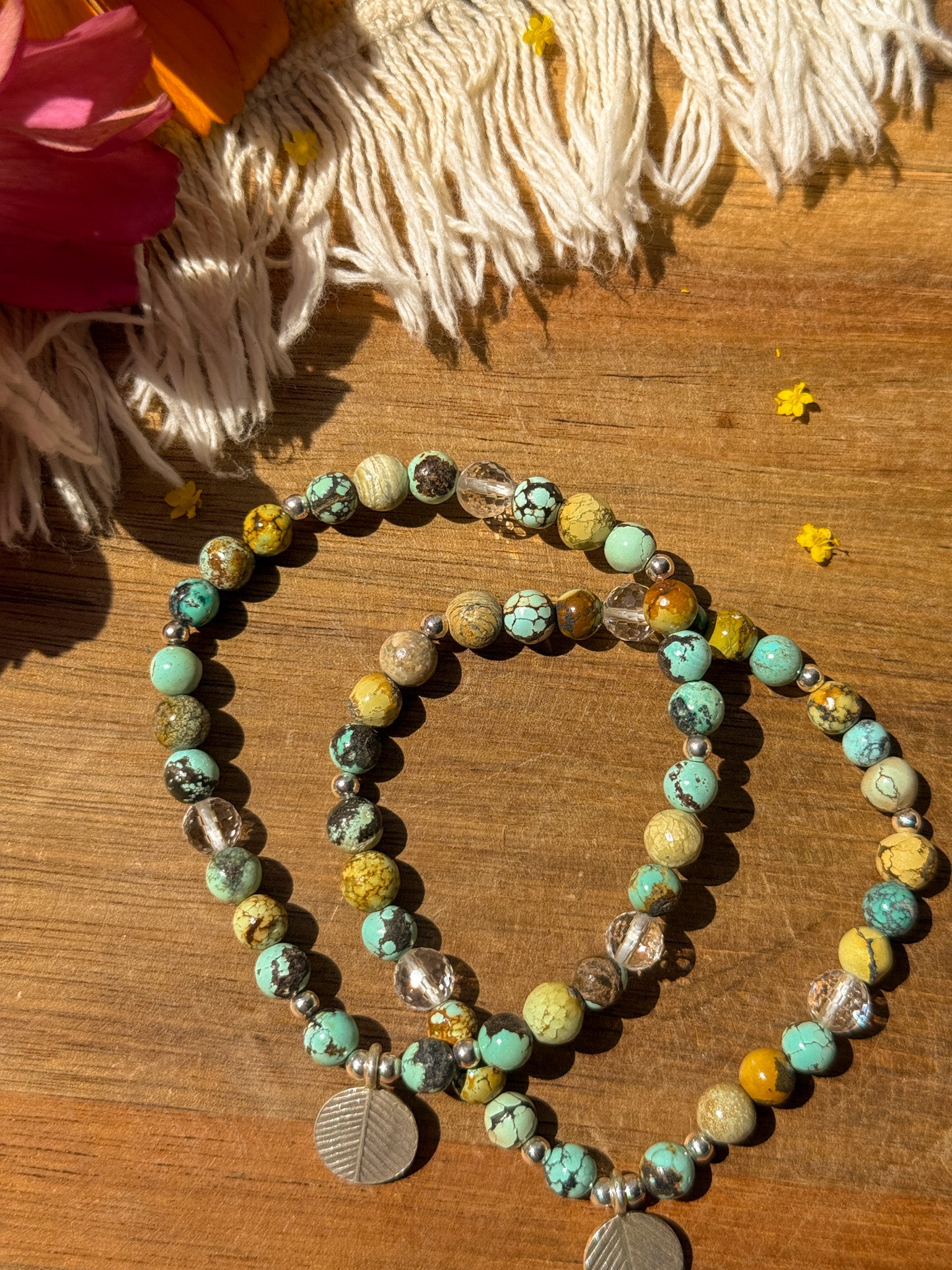 Turquoise, Clear Quartz and Karen silver Bracelet