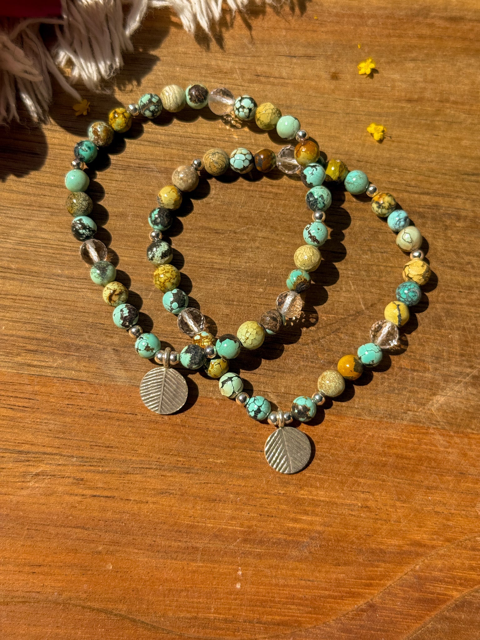 Turquoise, Clear Quartz and Karen silver Bracelet