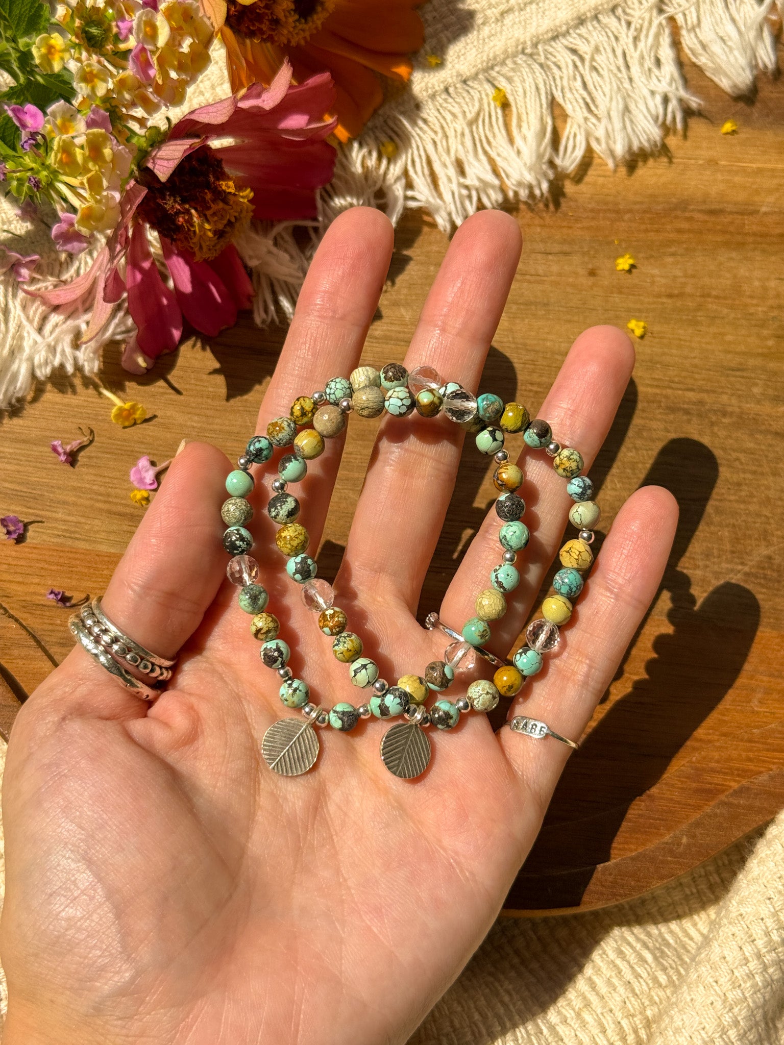 Turquoise, Clear Quartz and Karen silver Bracelet