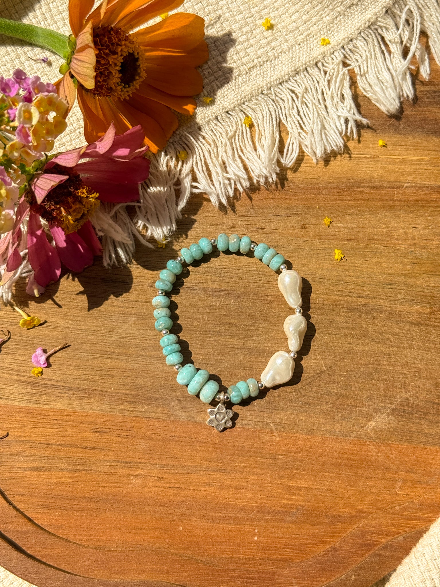 Larimar, Pearl and Karen Silver Bracelet ①