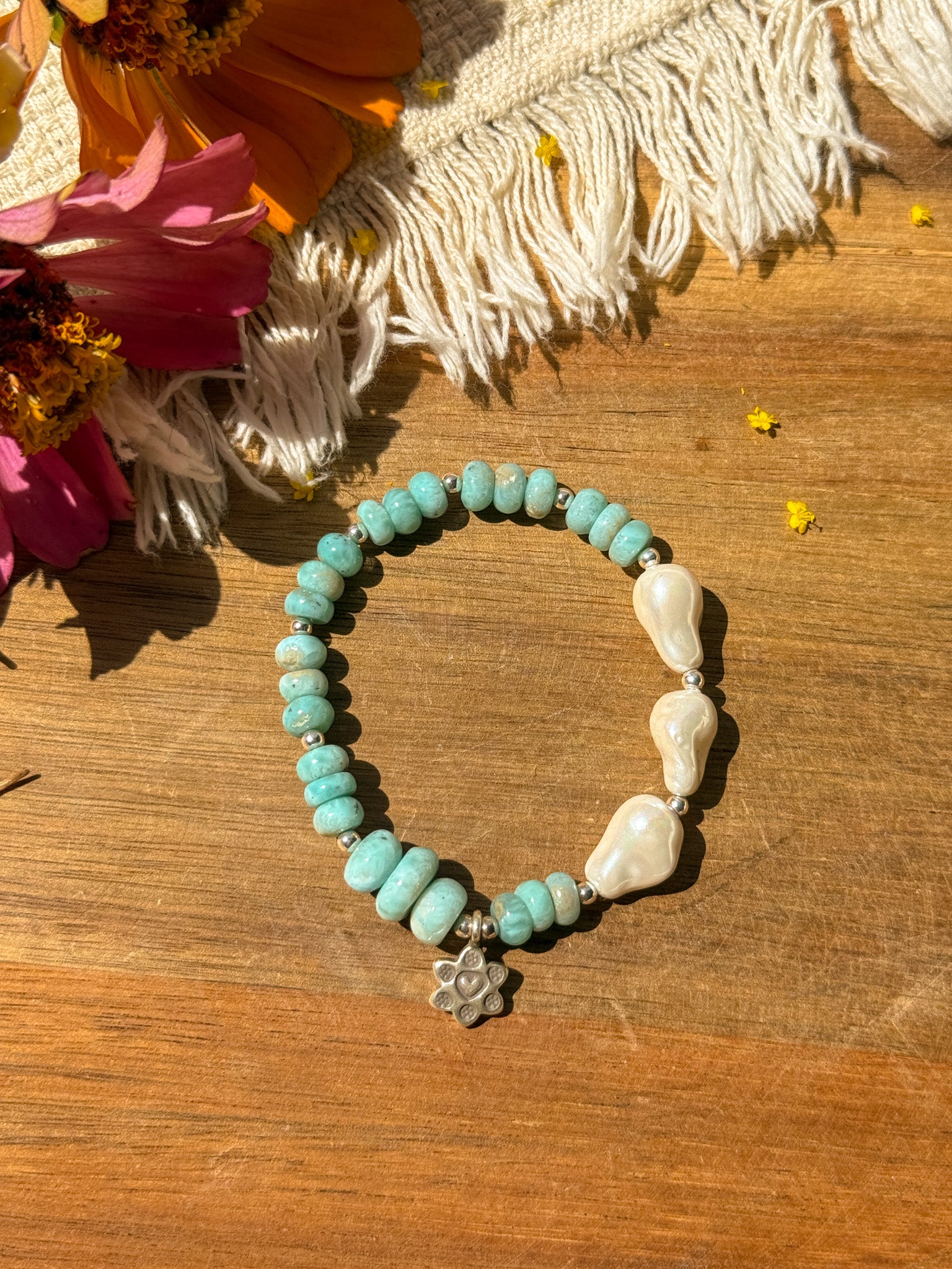 Larimar, Pearl and Karen Silver Bracelet ①