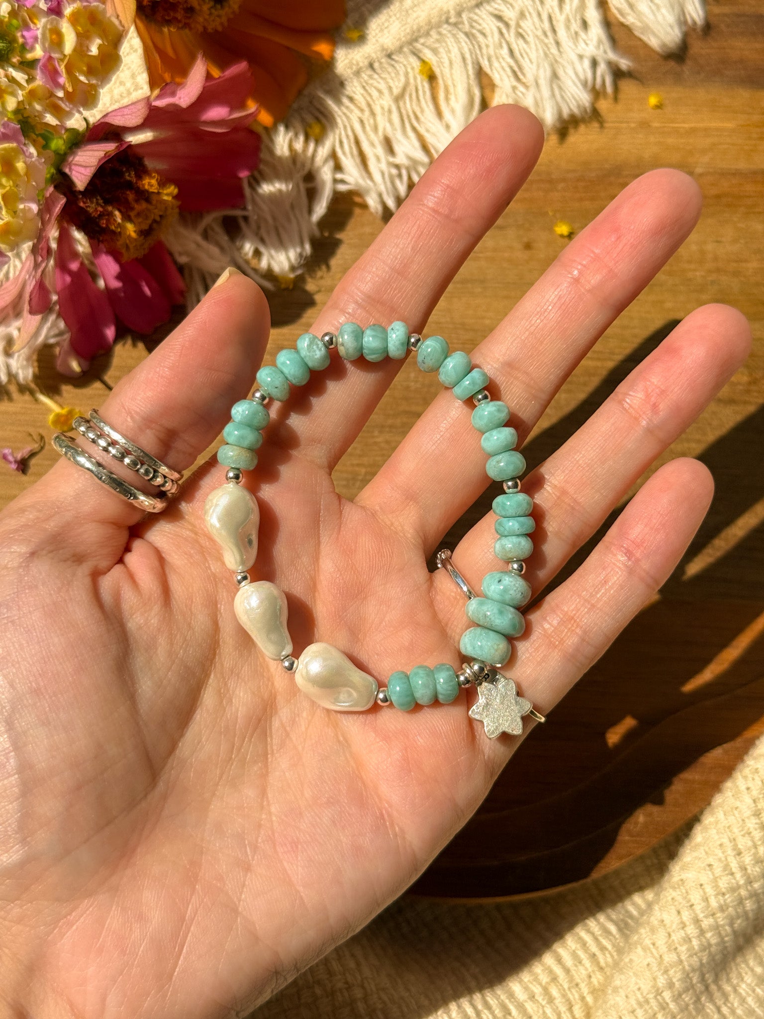 Larimar, Pearl and Karen Silver Bracelet ①
