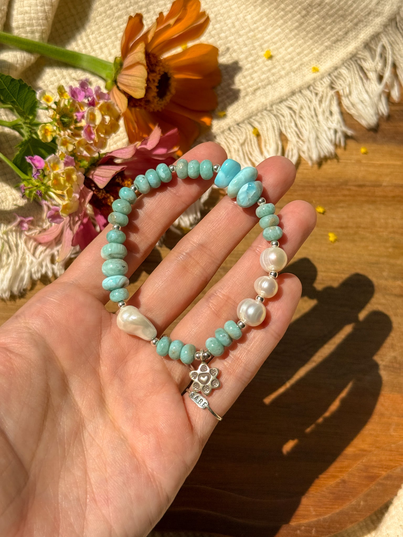 Larimar, Pearl and Karen Silver Bracelet ②