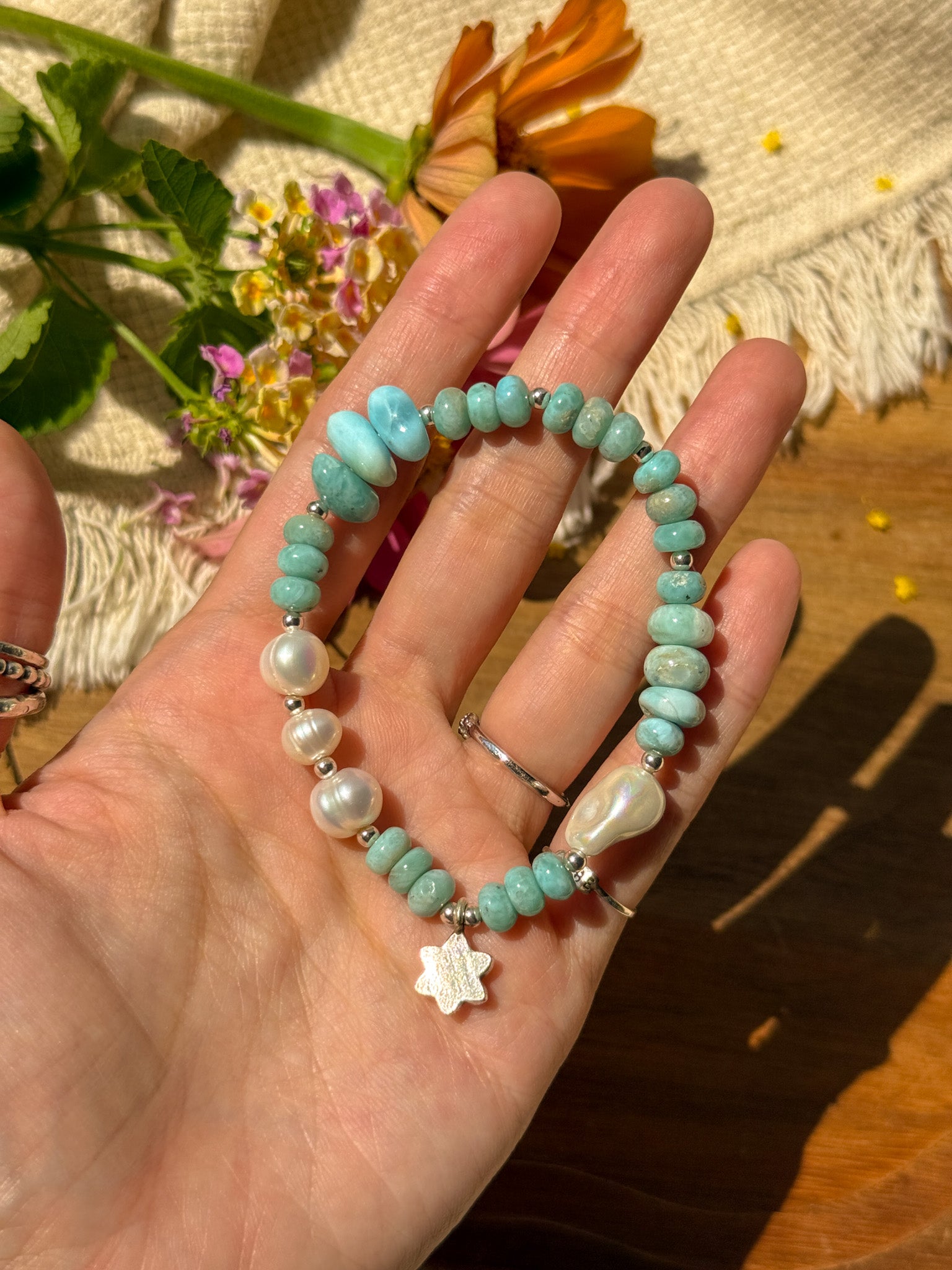 Larimar, Pearl and Karen Silver Bracelet ②