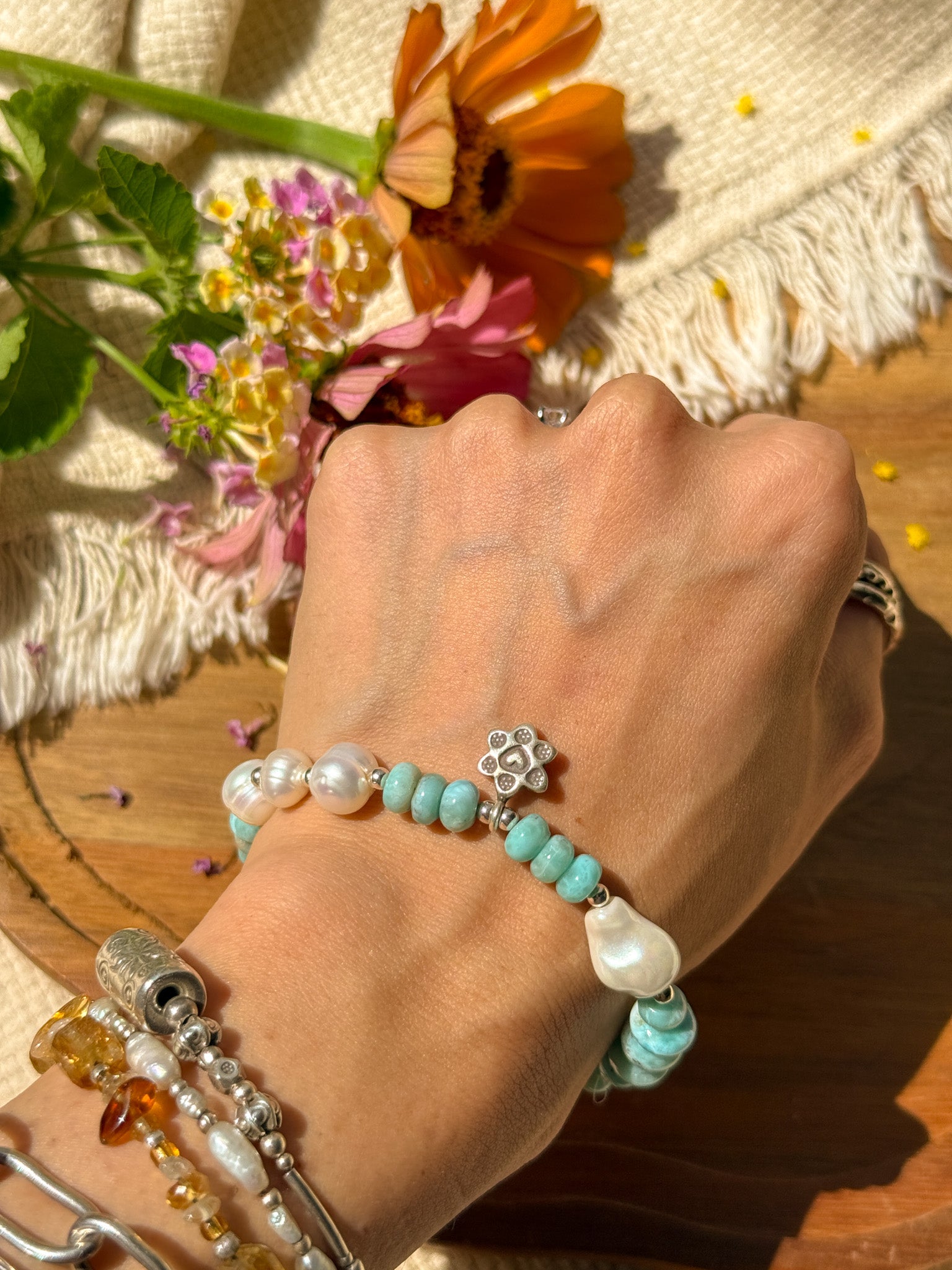 Larimar, Pearl and Karen Silver Bracelet ②