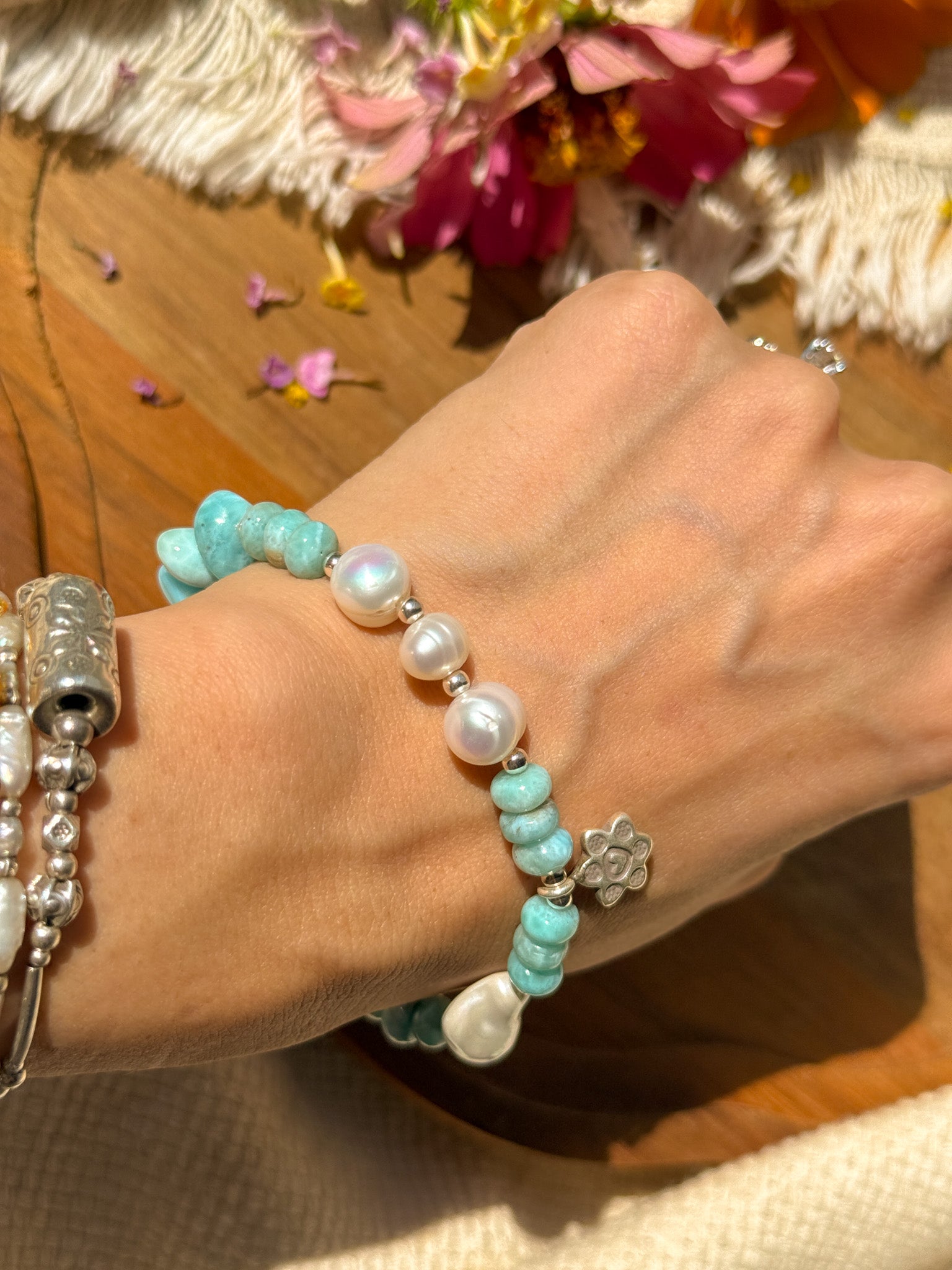 Larimar, Pearl and Karen Silver Bracelet ②
