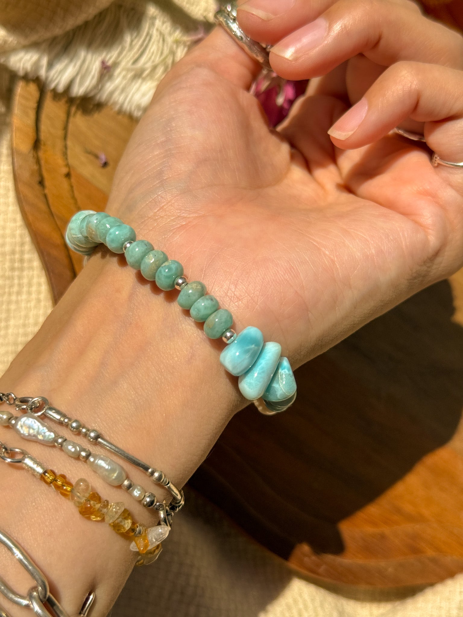 Larimar, Pearl and Karen Silver Bracelet ②