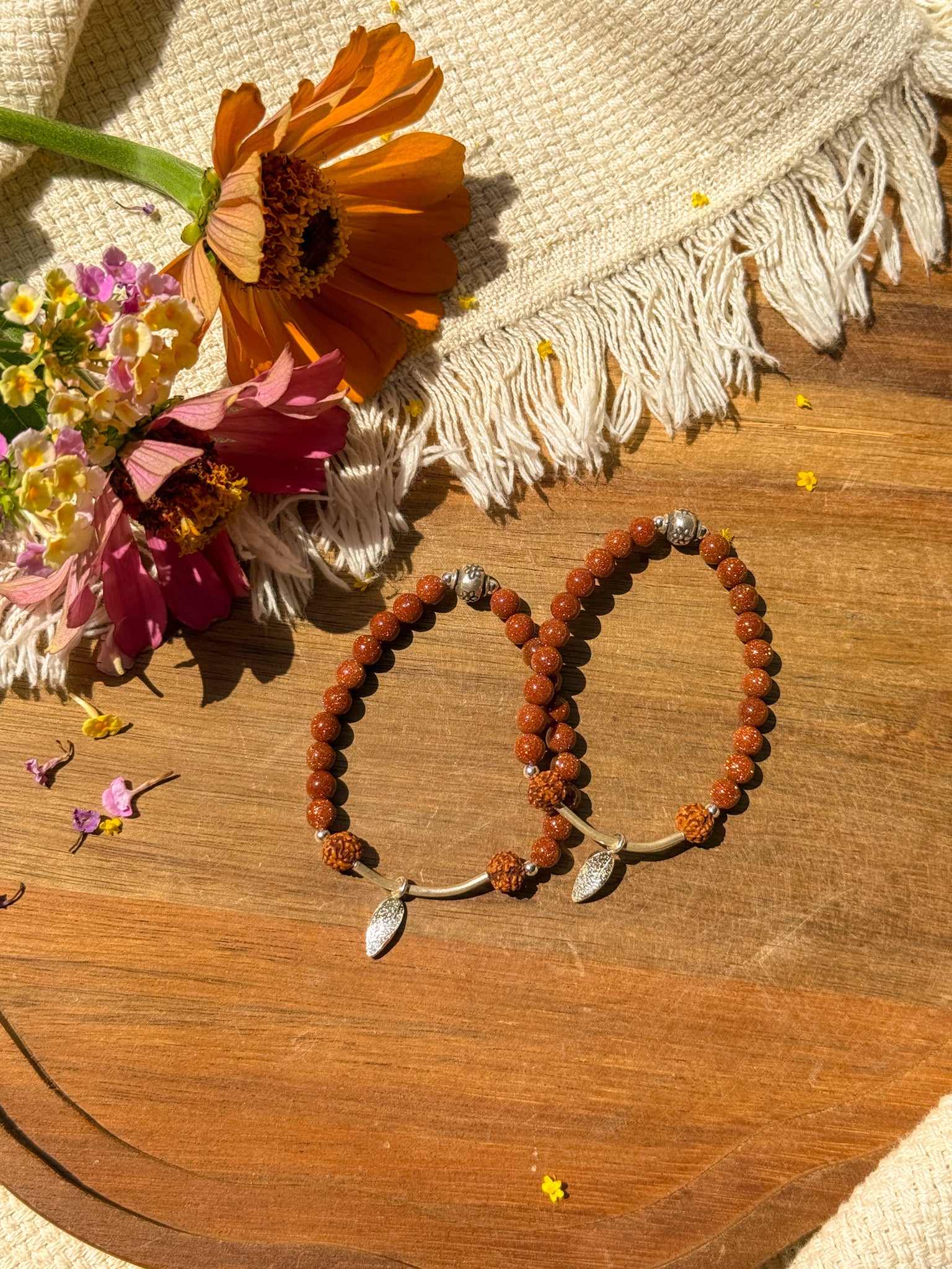 Goldstone, Rudraksha and Karen silver Bracelet