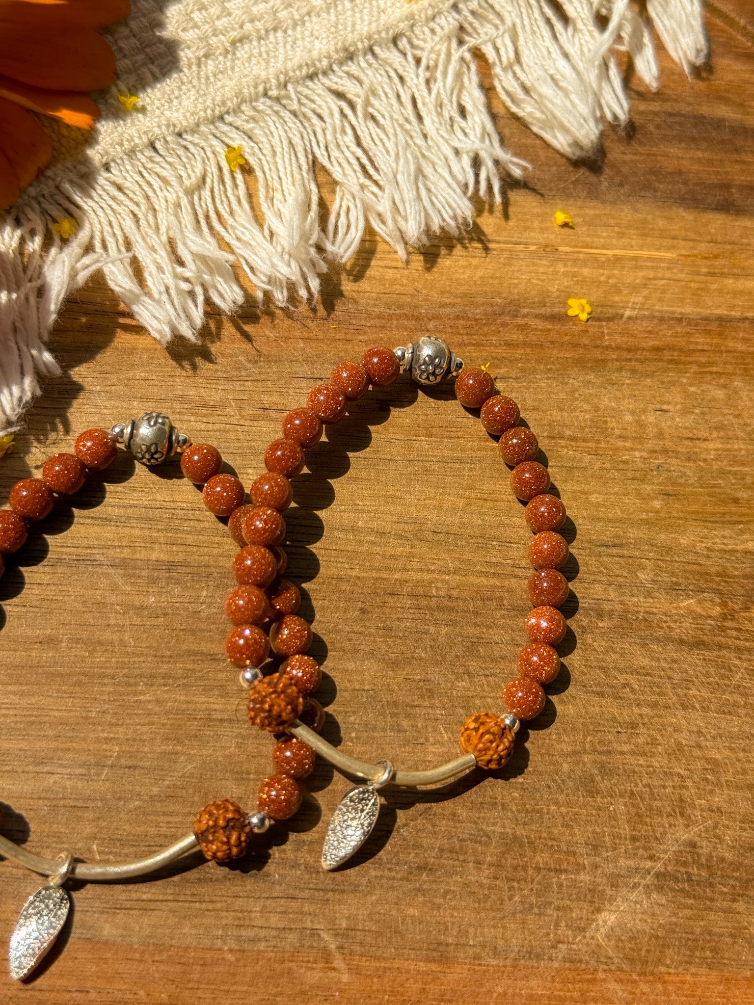 Goldstone, Rudraksha and Karen silver Bracelet