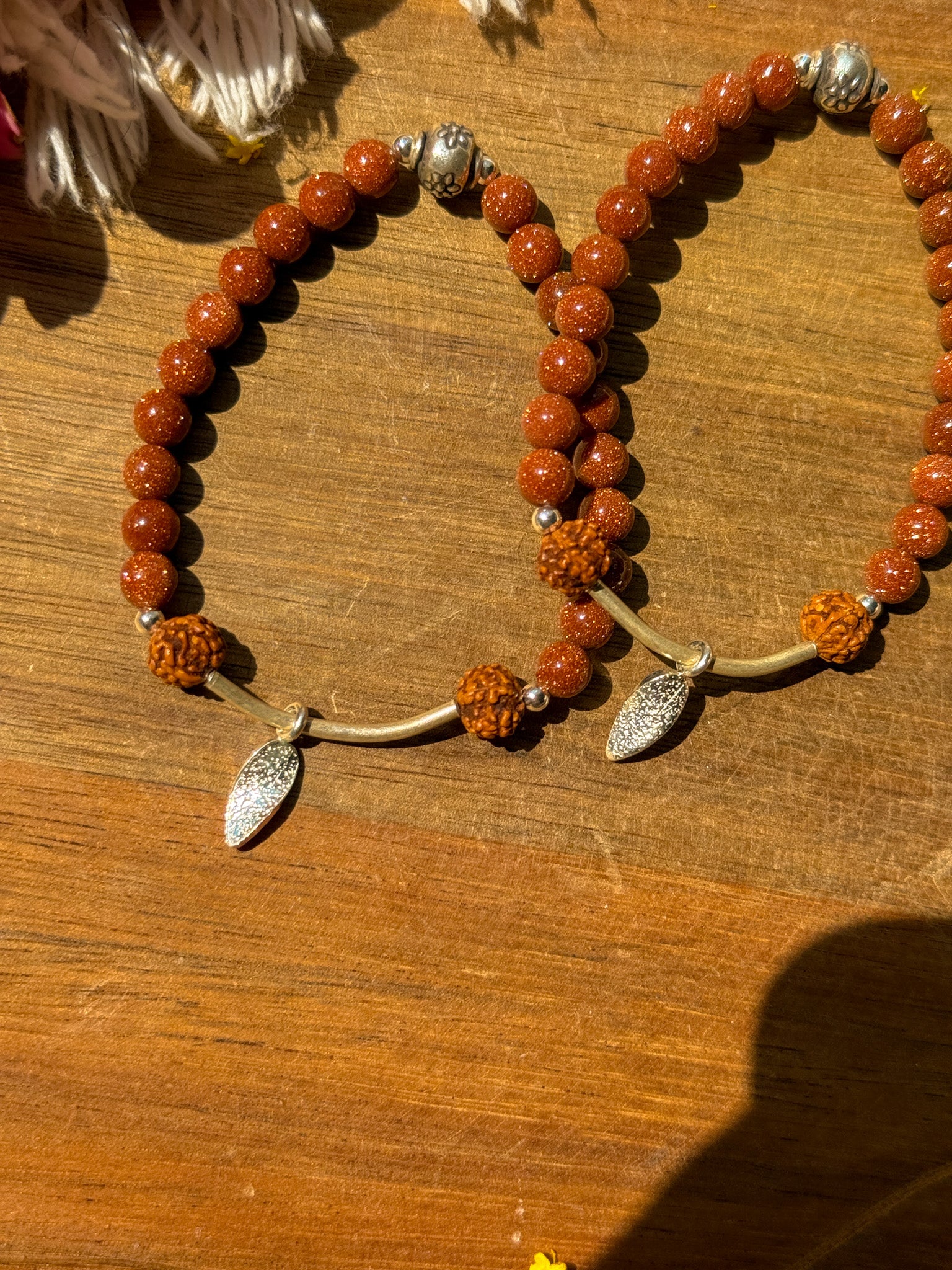 Goldstone, Rudraksha and Karen silver Bracelet