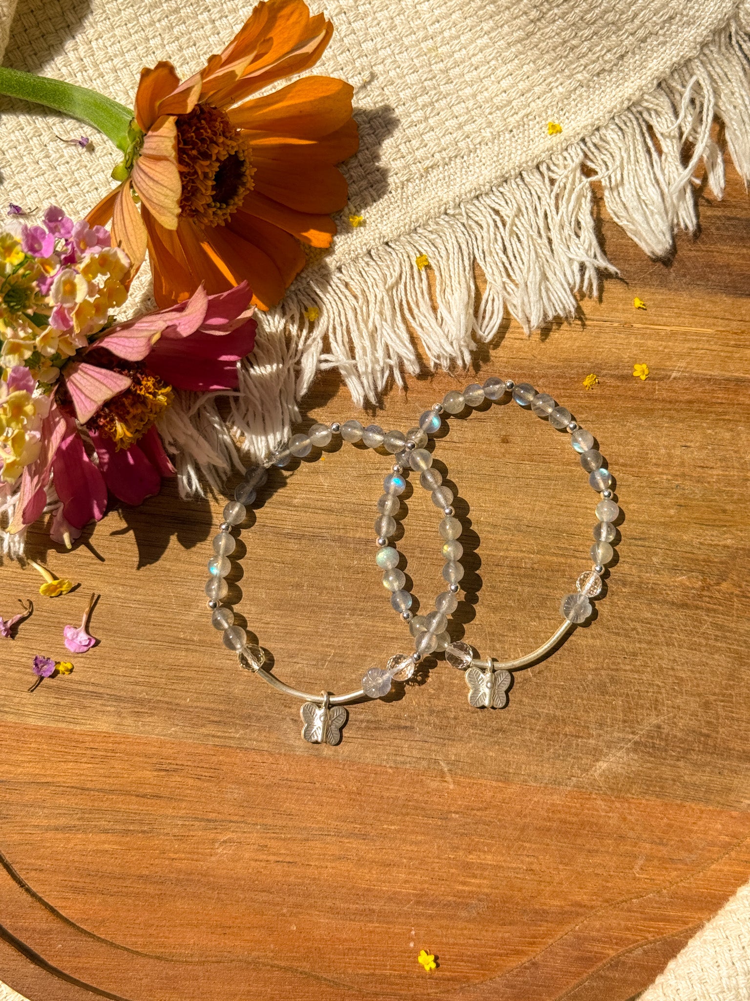 Labradorite, Clear Quartz and Karen silver Bracelet