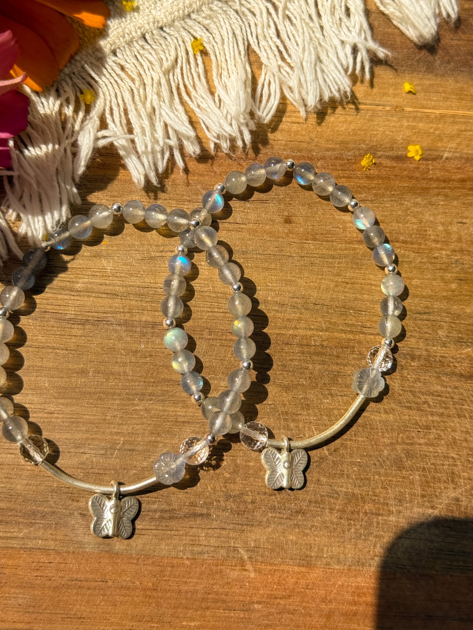 Labradorite, Clear Quartz and Karen silver Bracelet