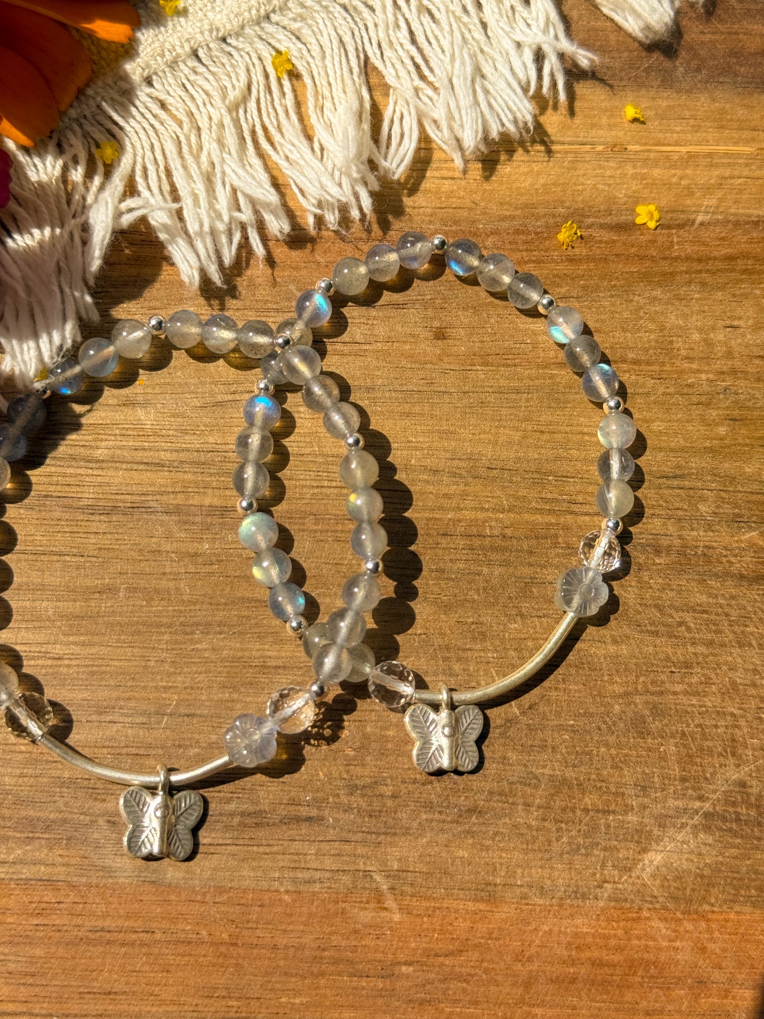 Labradorite, Clear Quartz and Karen silver Bracelet